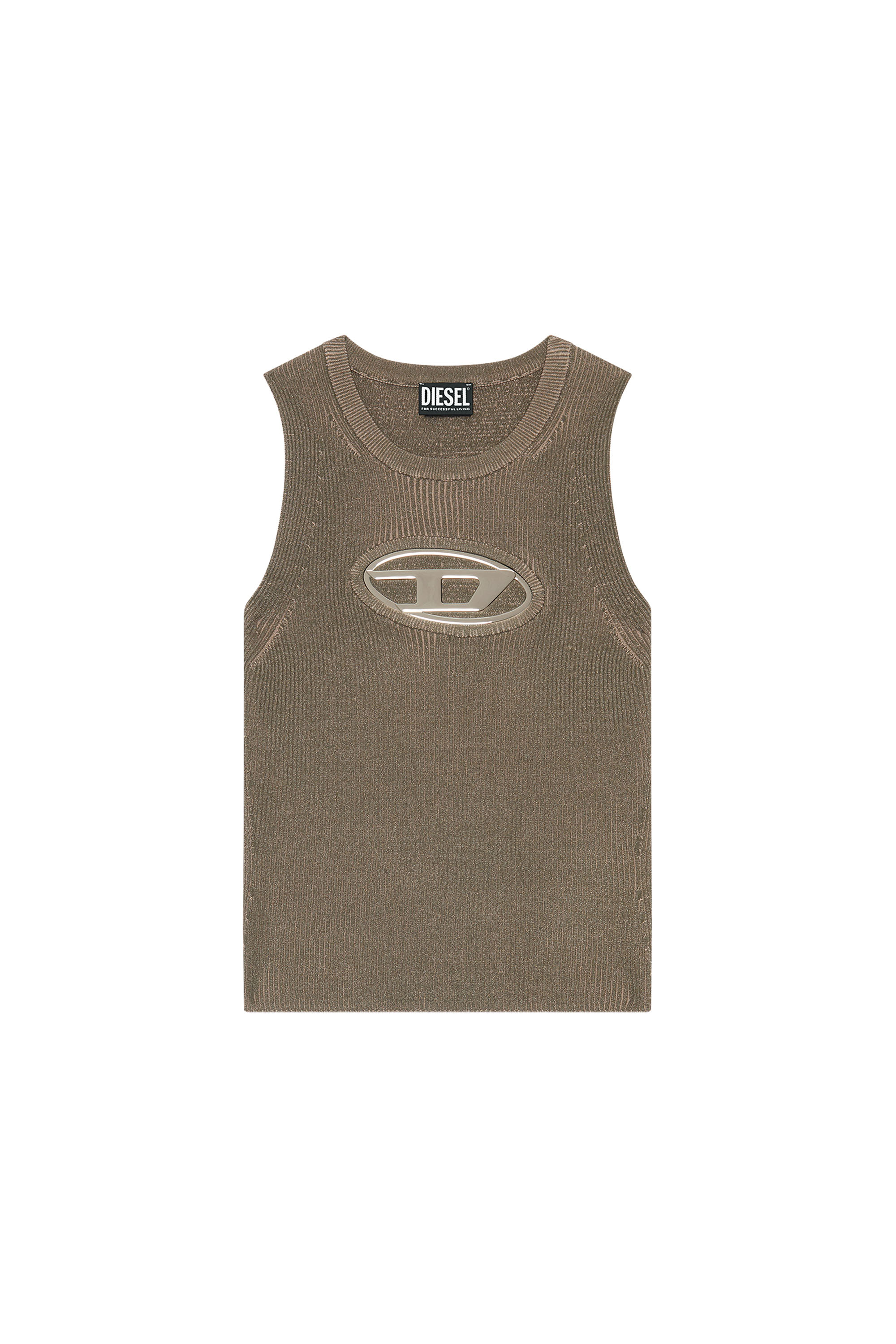 Diesel - M-ONERVA-TOP, Woman Cut-out knit top with logo plaque in Brown - Image 5