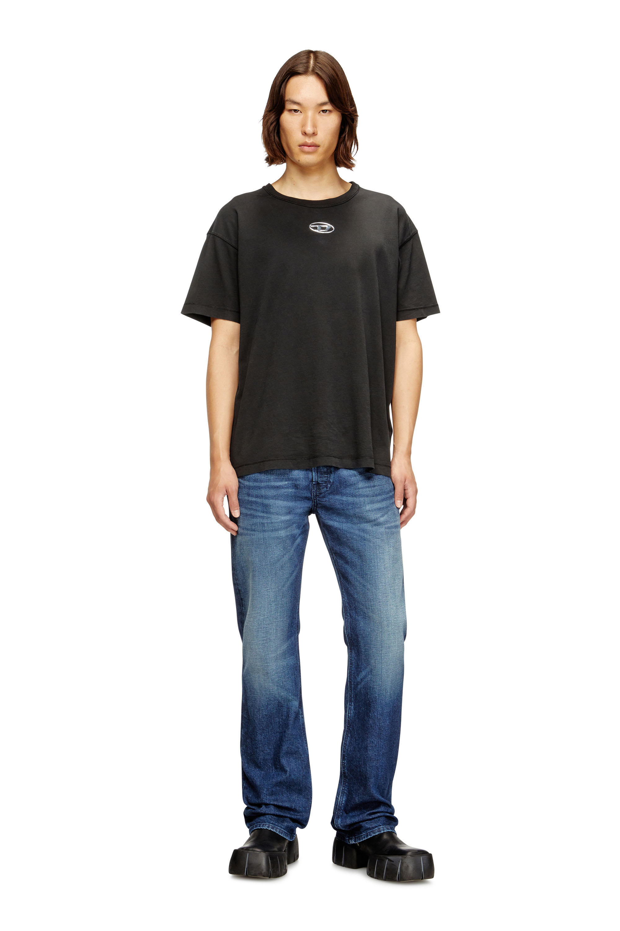 Diesel - T-NORM-IOD, Man's Light cotton T-shirt with metallic Oval D logo in Black - 1