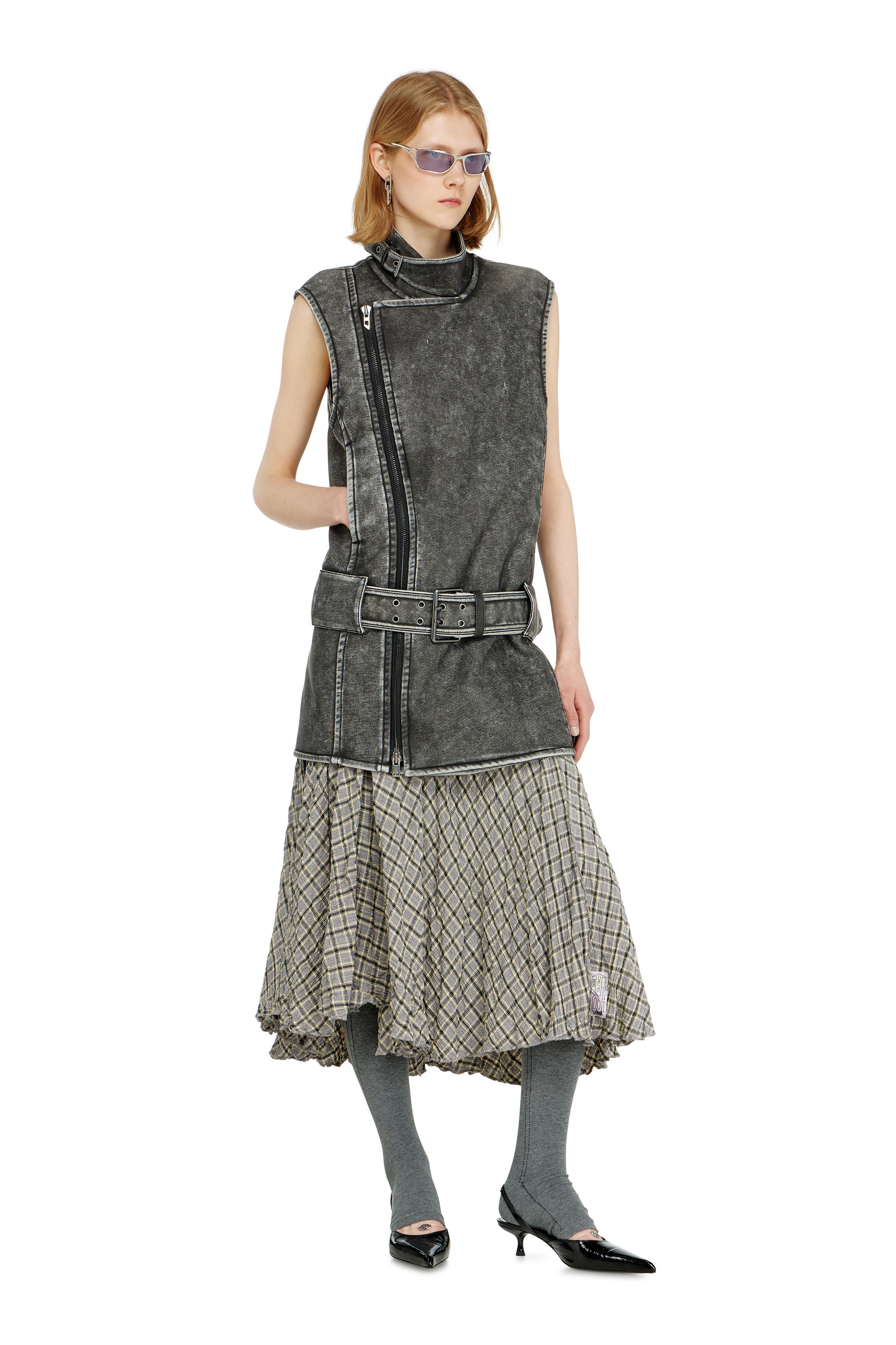 Diesel - D-IKE, Woman's Biker-style mini dress with belt in Grey - 1
