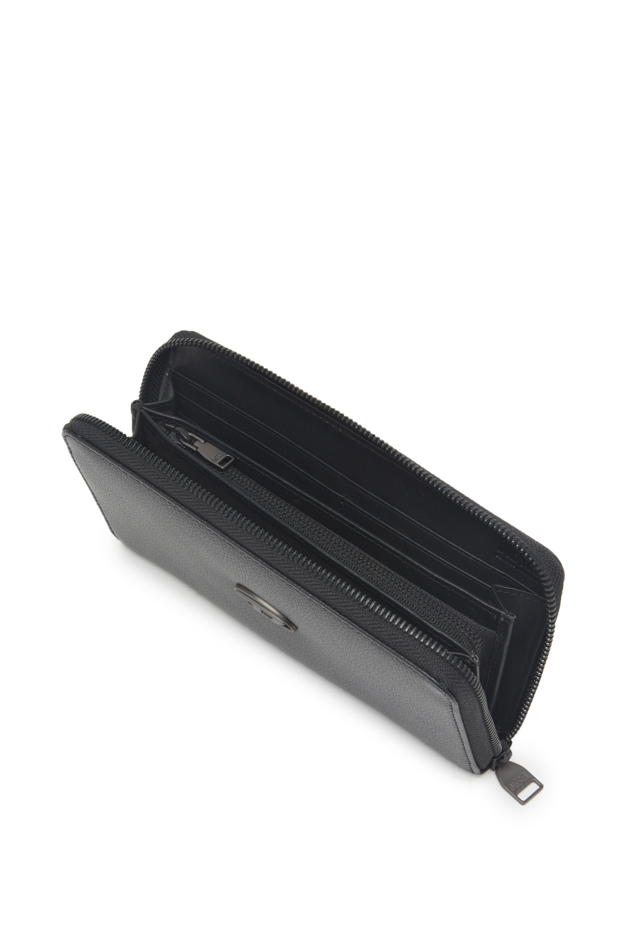 Diesel - CONTINENTAL ZIP L, Man Leather zip-around wallet with logo plaque in Black - Image 3