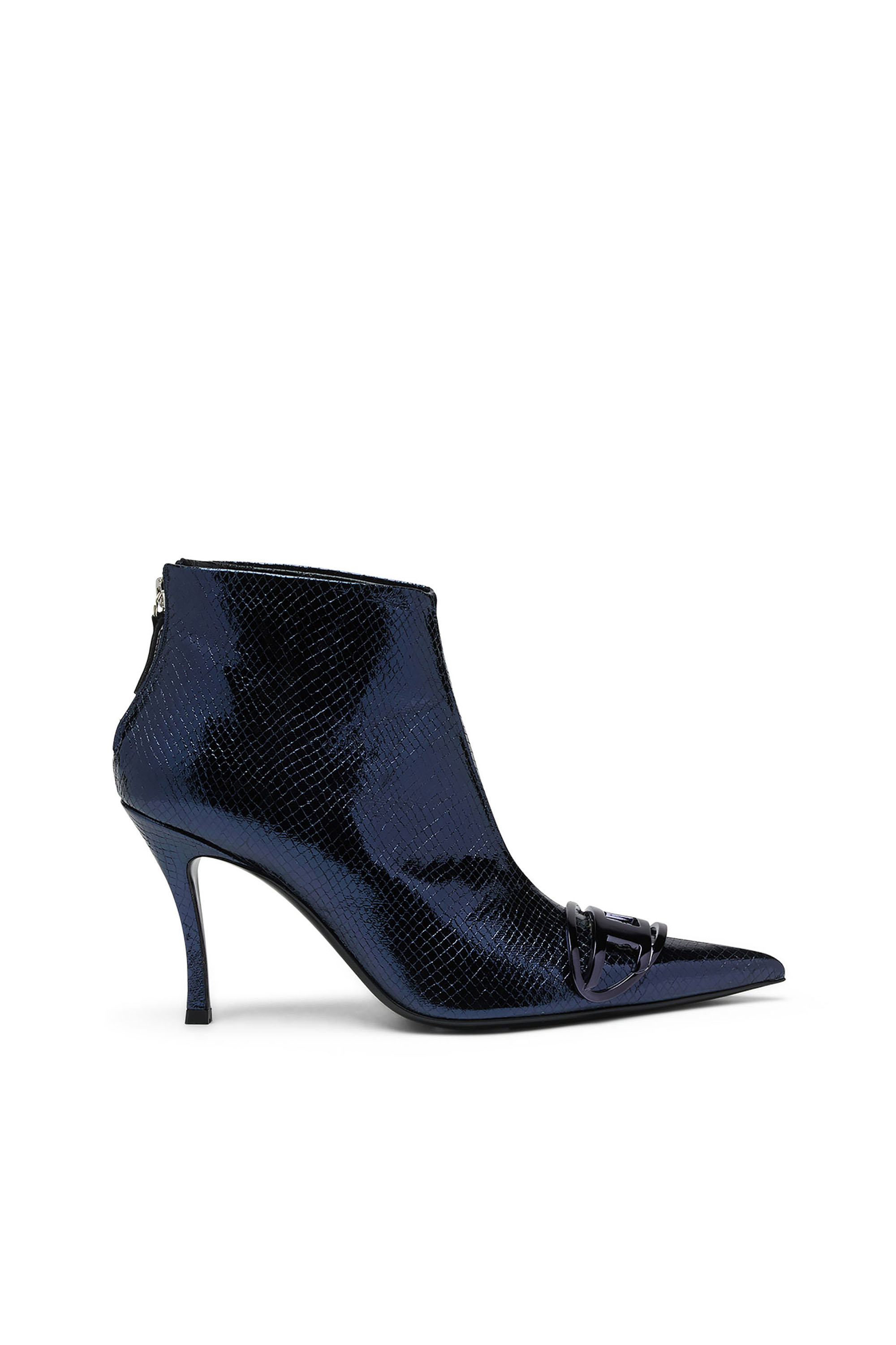 Diesel - D-VENUS AB, Woman D-Venus-Patent snake-effect ankle boots in Blue - Image 1