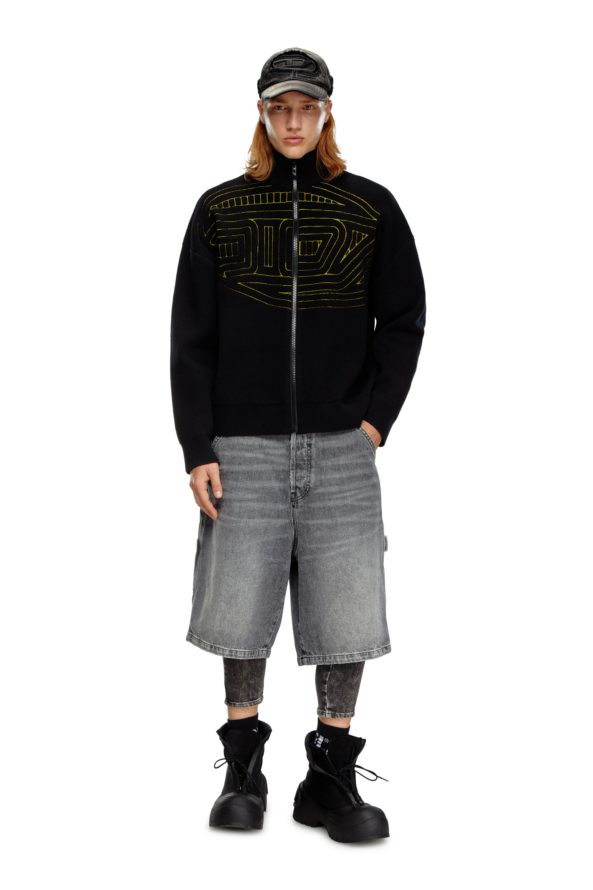 Diesel - K-RALUS, Man Wool-blend zip sweater with graphic logo in Black - Image 2