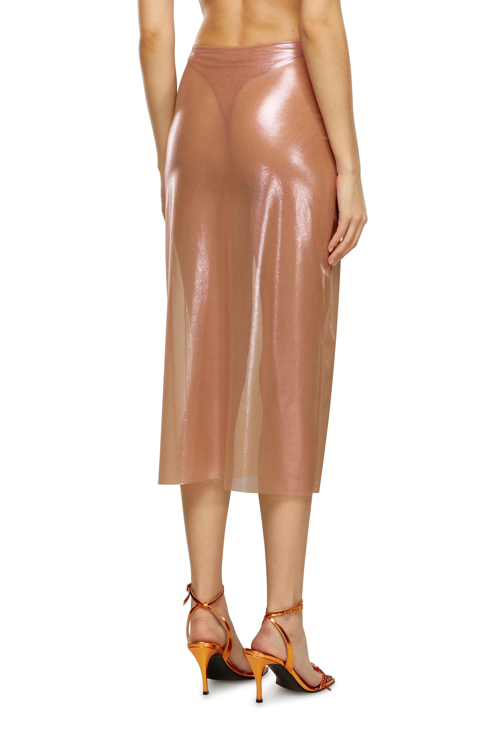 Diesel - O-MONI, Woman Sheer midi skirt in shiny coated tulle in Pink - Image 3