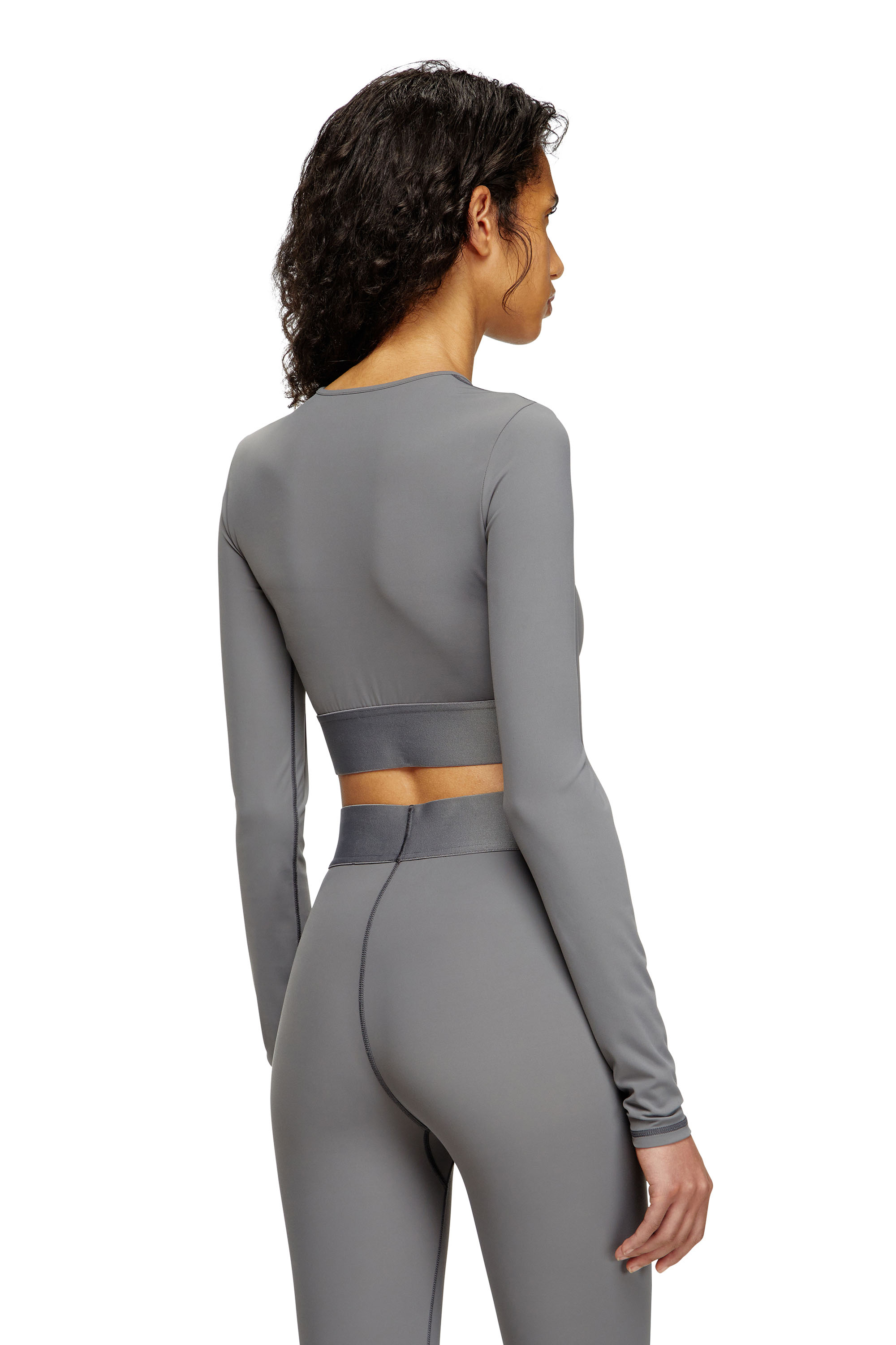 Diesel - MELISSA-D-POP, Woman's Microfibre crop top with cut-off logo in Grey - 3