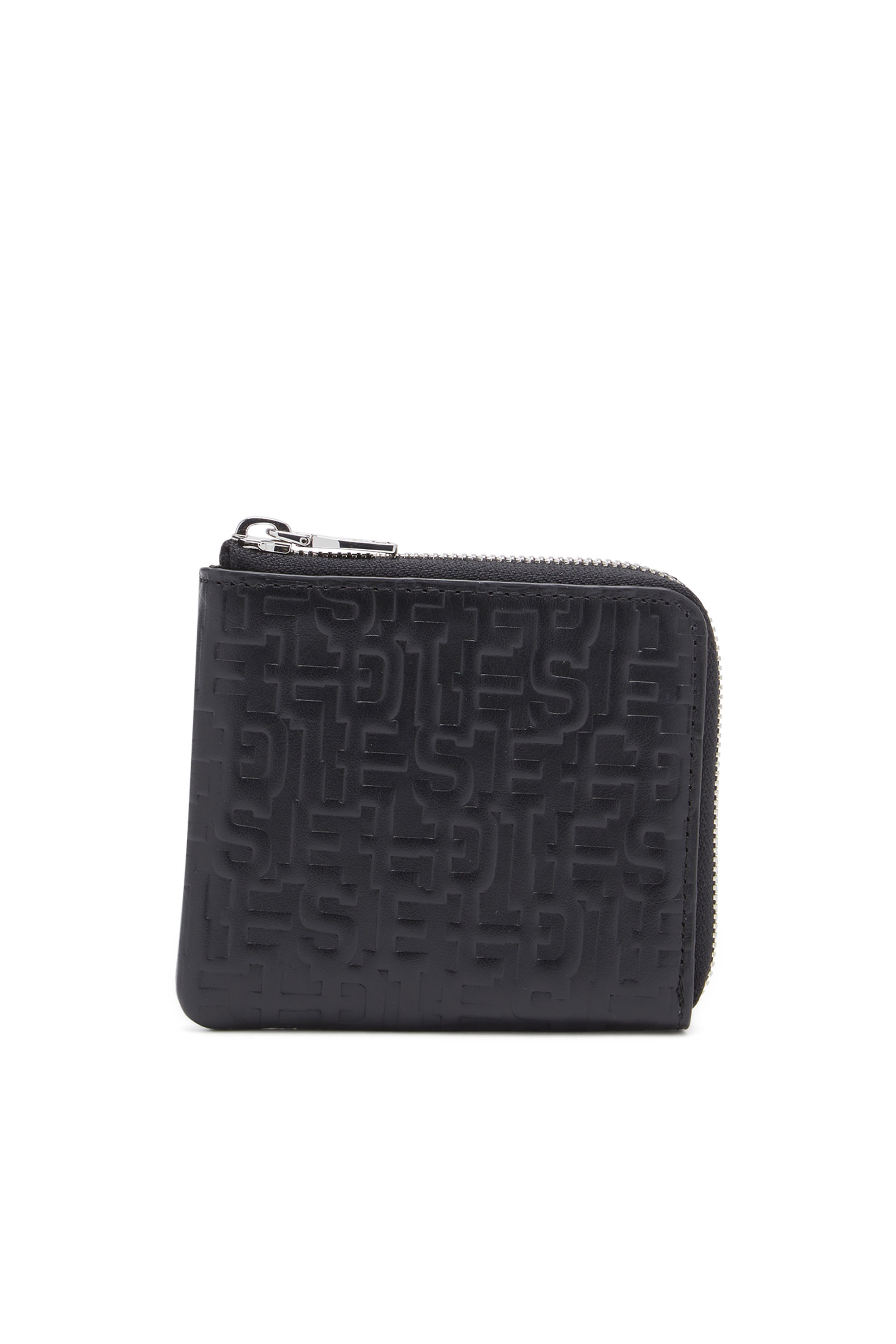Diesel - PC MONOGRAM CARD HOLDER POUCH, Man Zip wallet in monogram leather in Black - Image 1