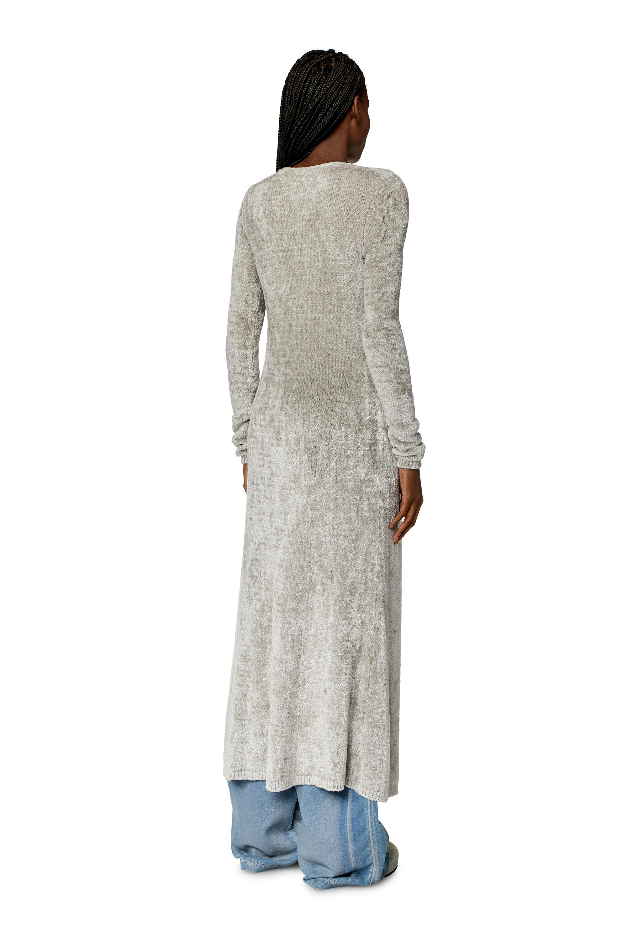Diesel - M-CAROL, Woman Long fuzzy chenille cardigan in Grey - Image 3