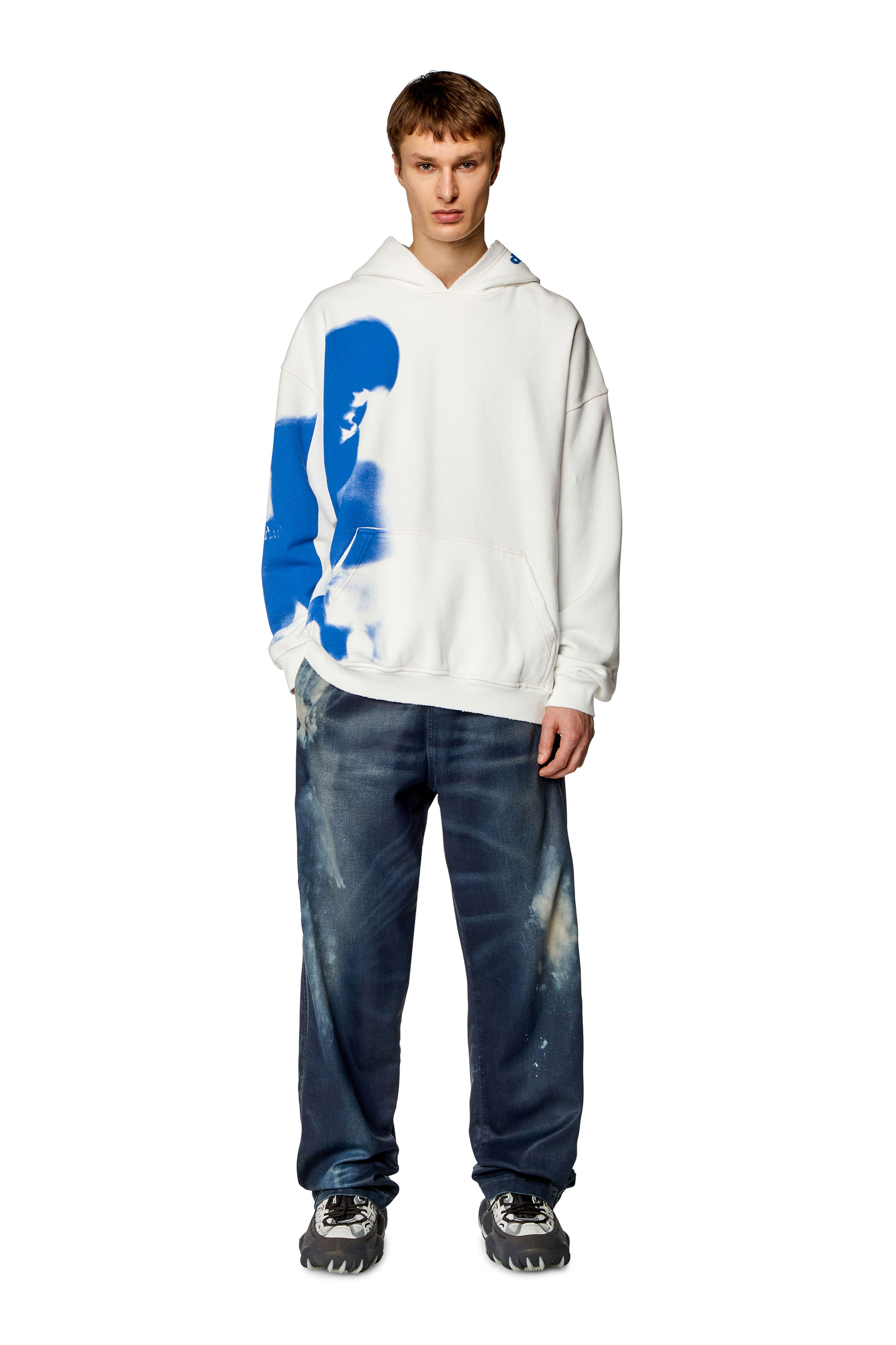 Diesel - S-BOXT-HOOD-N4, Man Distressed hoodie with smudgy print in White - Image 2