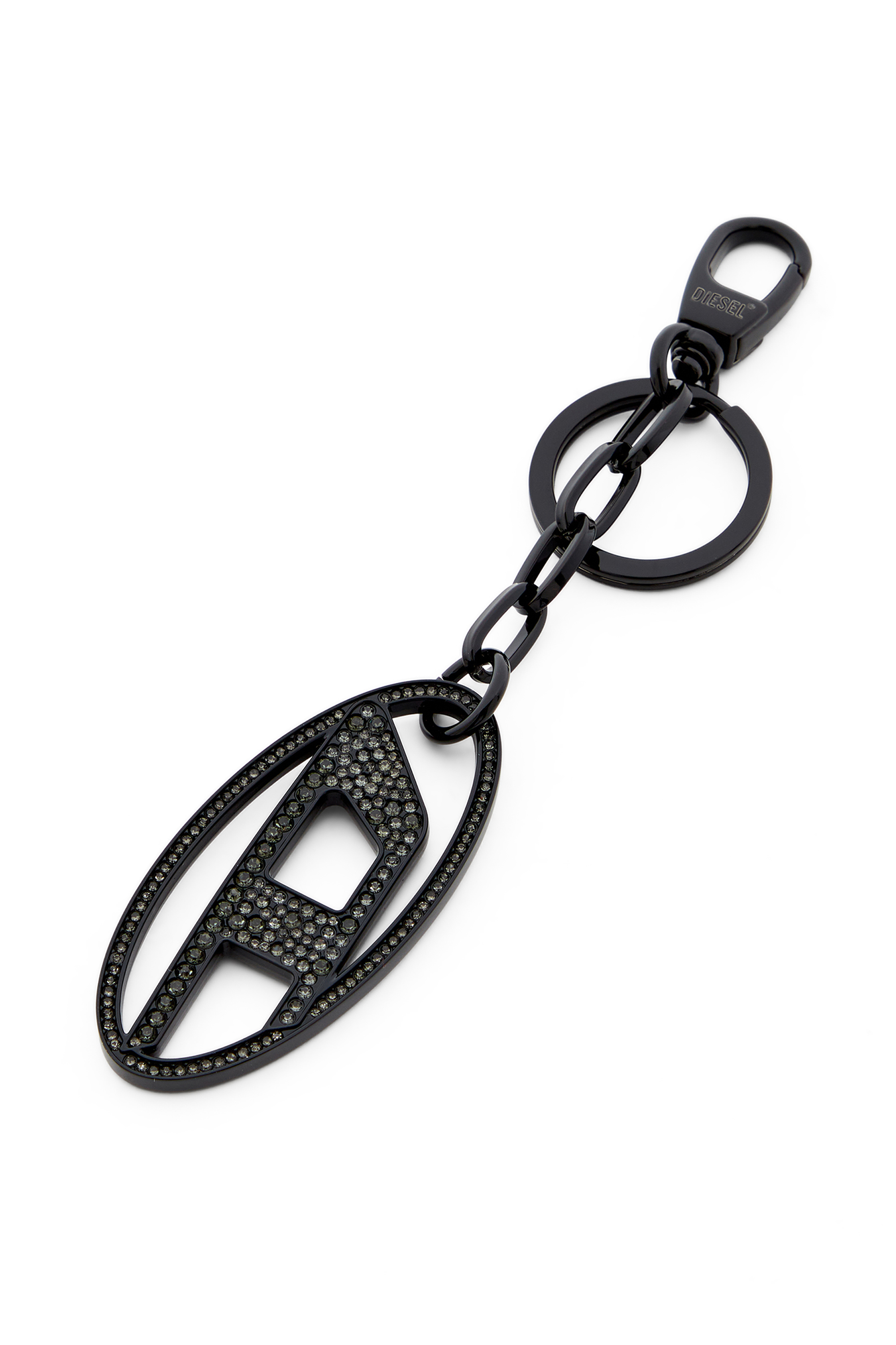 Diesel - HOLY-C, Woman's Metal Oval D keyring with crystals in Black - 2