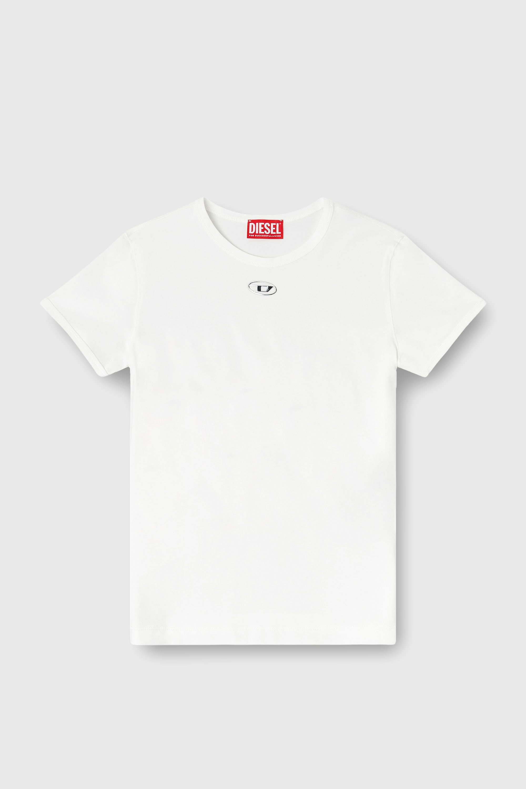 Diesel - T-UNCUTIESLONG-OD, Woman's Slim T-shirt with metallic Oval D in White - 2
