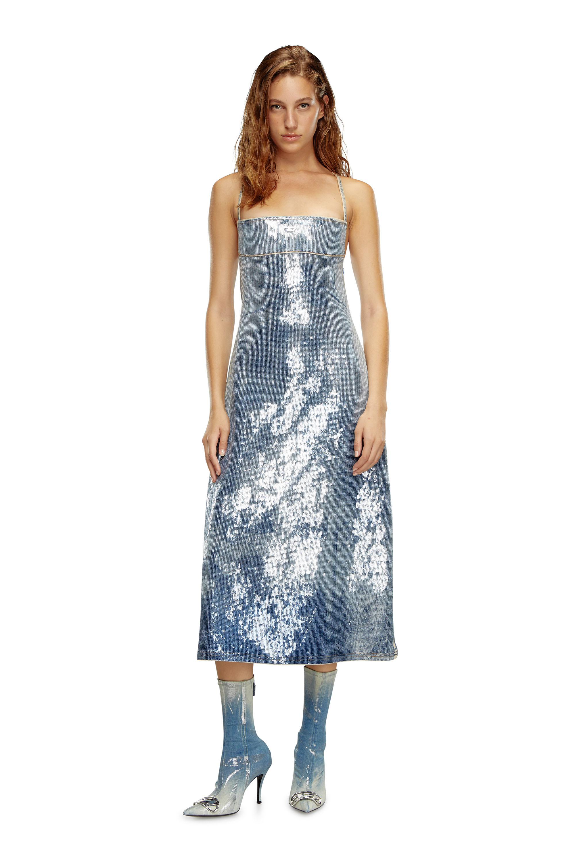 Diesel - DE-HELD-S2, Woman's Strappy denim midi dress with sequins in Medium blue - 2