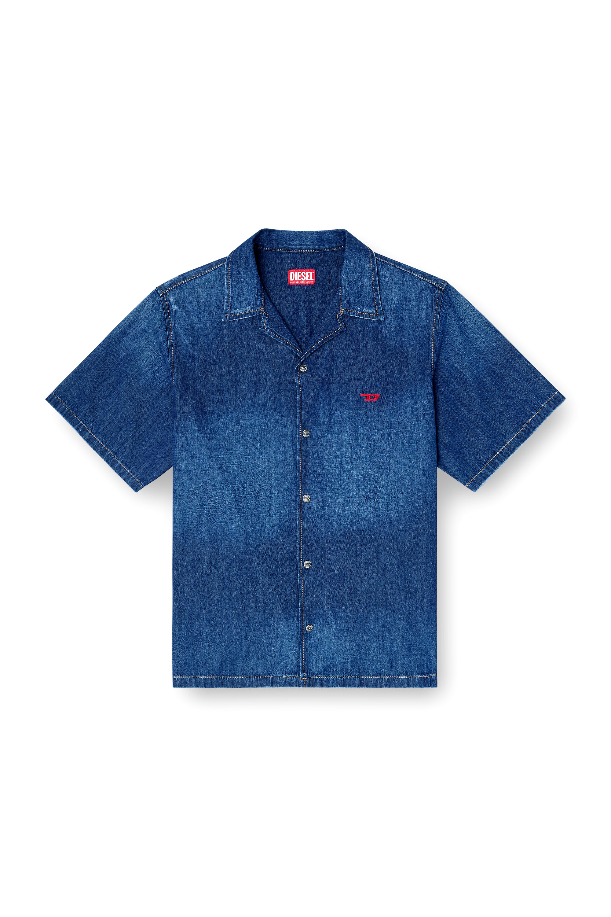 Diesel - D-NABIL-D, Man's Denim short-sleeve shirt in Medium blue - 3