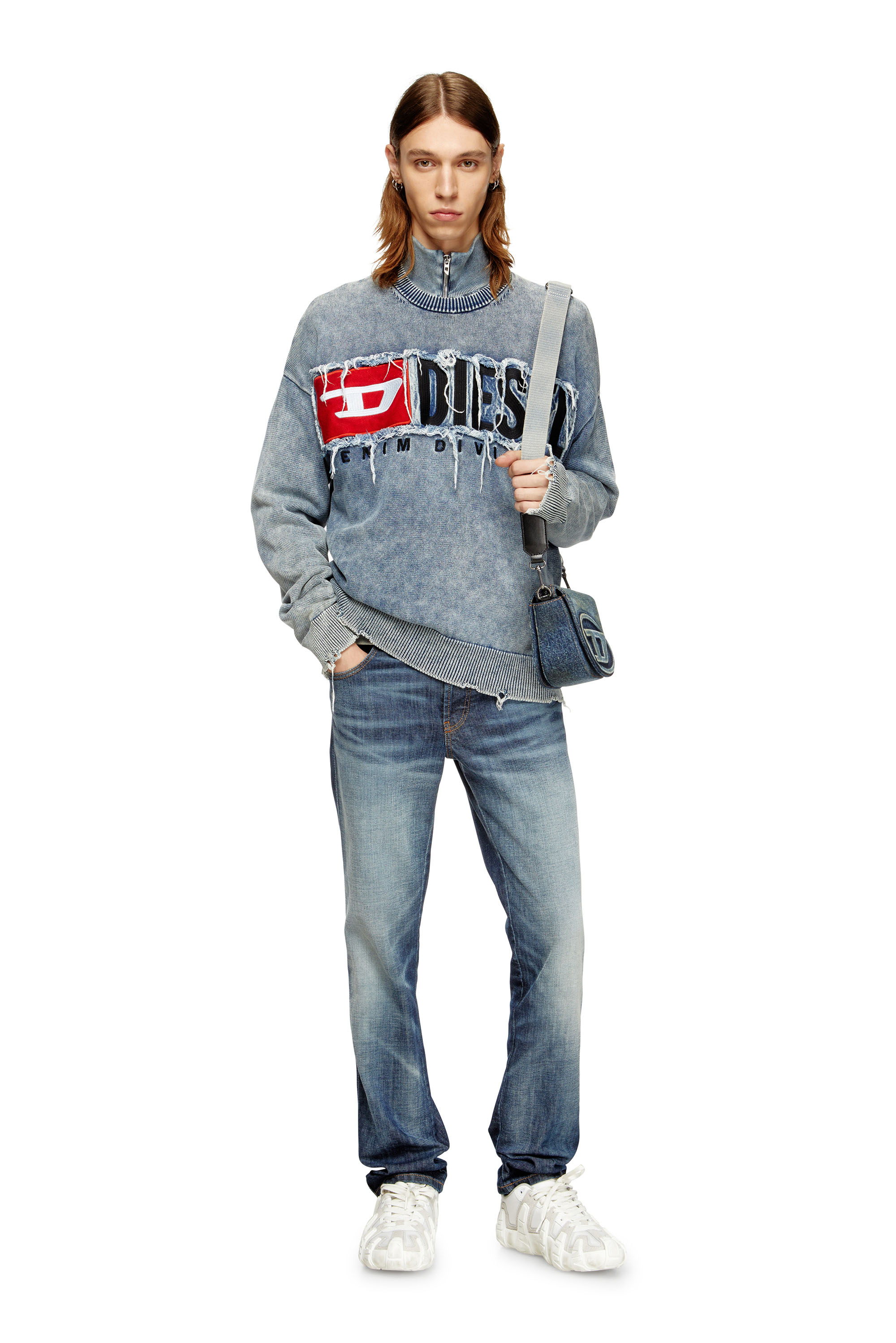 Men #39 s Cotton jumper with denim logo patch ToBeDefined Diesel
