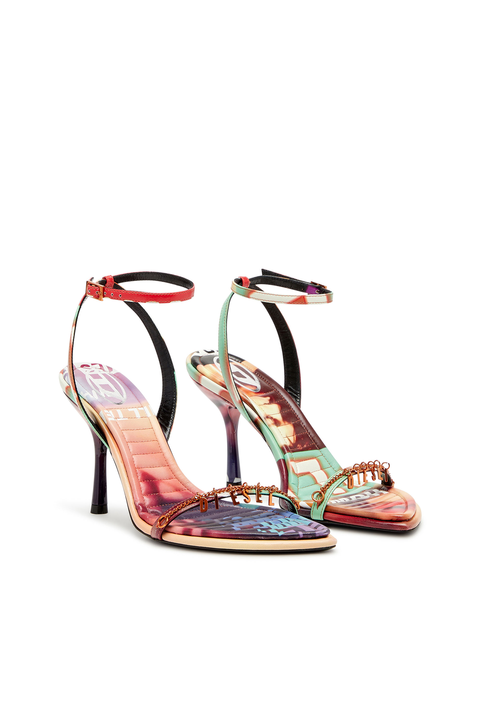 Diesel - D-VINA CHARM SDL, Woman D-Vina Charm-Strappy sandals in poster-print leather in Multicolor - Image 3