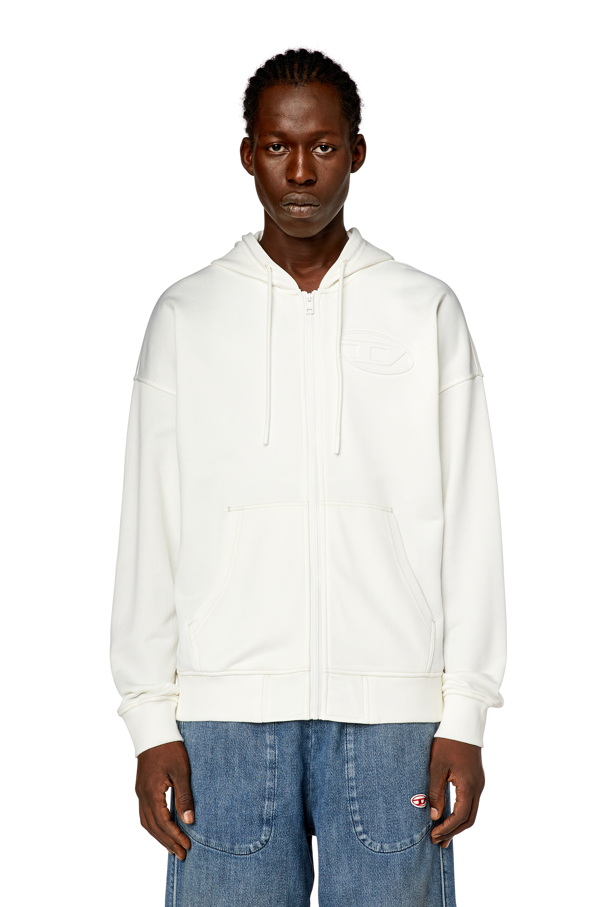 Diesel - S-ROBY-HOOD-ZIP-N1, Man Zip hoodie with embossed Oval D logo in White - Image 5