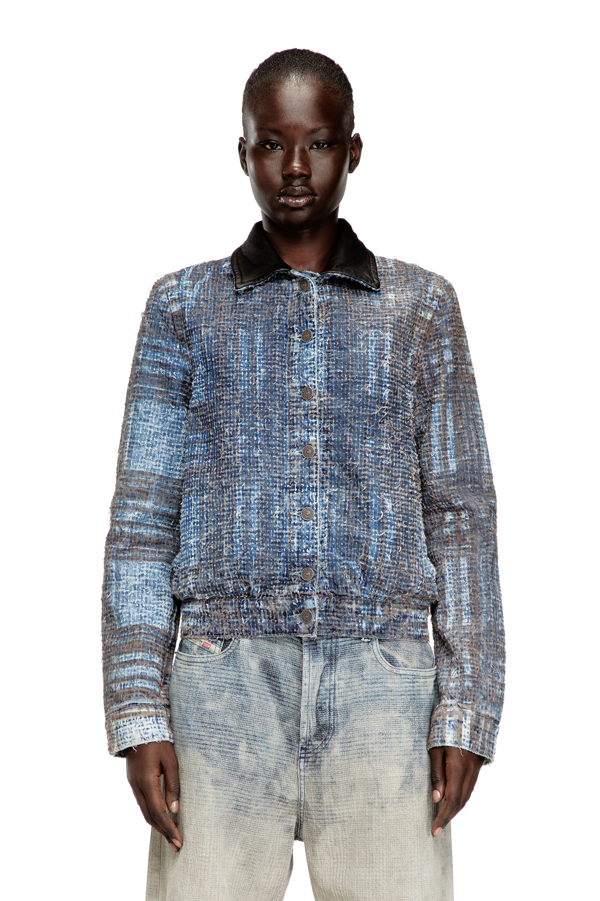 Diesel - DE-ATELI-S, Woman's Cropped jacket in graphic bouclé denim in Blue - 3