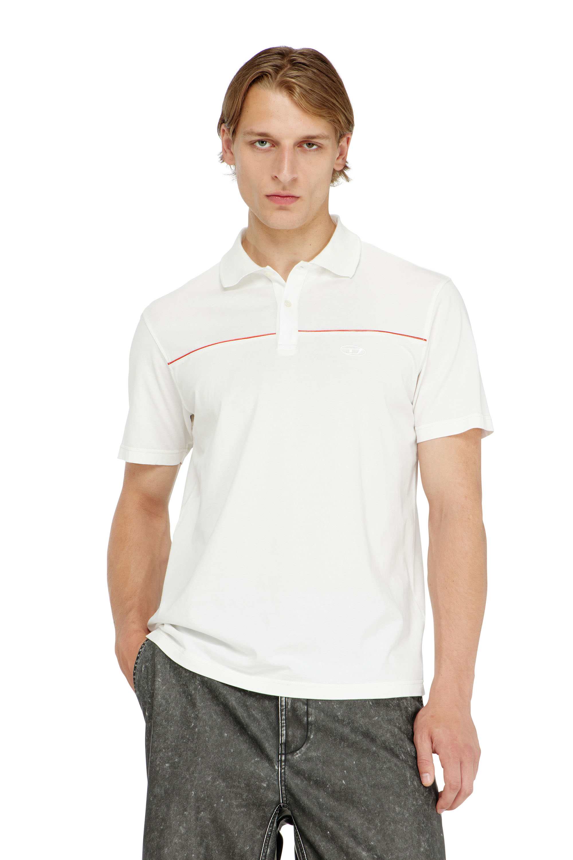 Diesel - T-REJUST-PIPING, Man's Polo shirt with contrast piping in White - 1