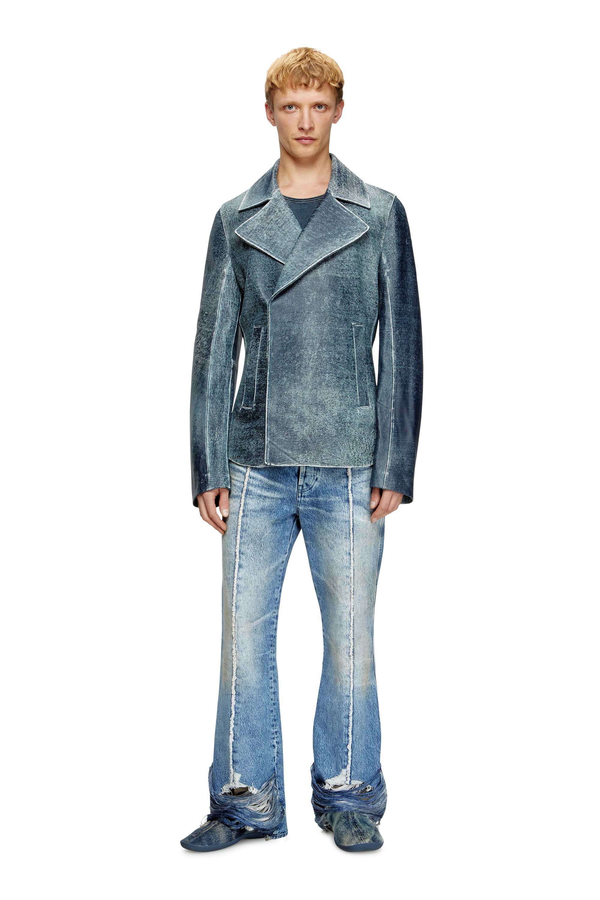 Diesel - L-WERNER, Man's Jacket in denim-treated leather in Dark Blue - 2