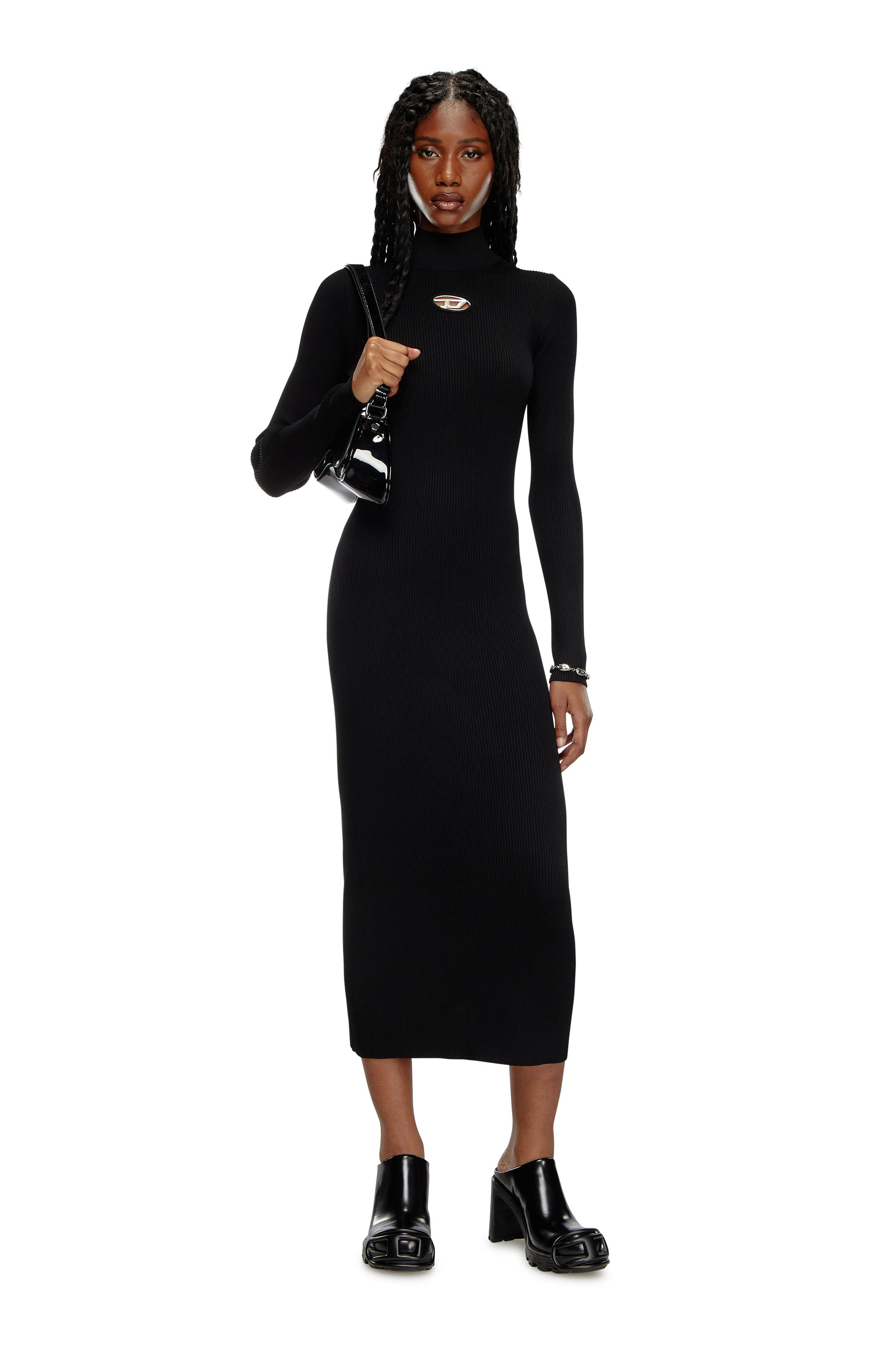 Diesel - M-ZARY-B, Woman's Midi dress in ribbed knit in Black - 1