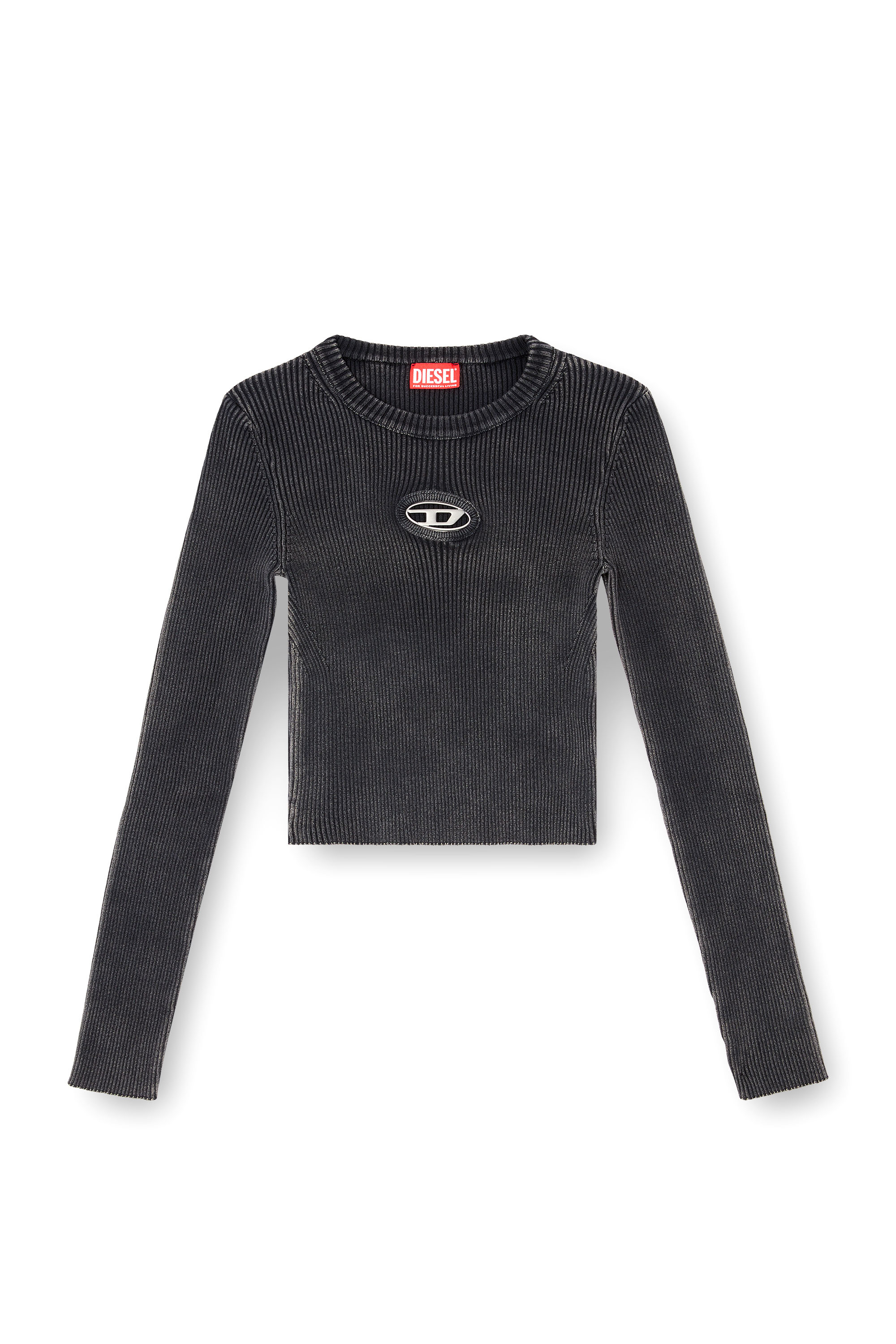 Diesel - M-ANCHOR-A, Woman's Cropped jumper with cut-out logo in Black - 2