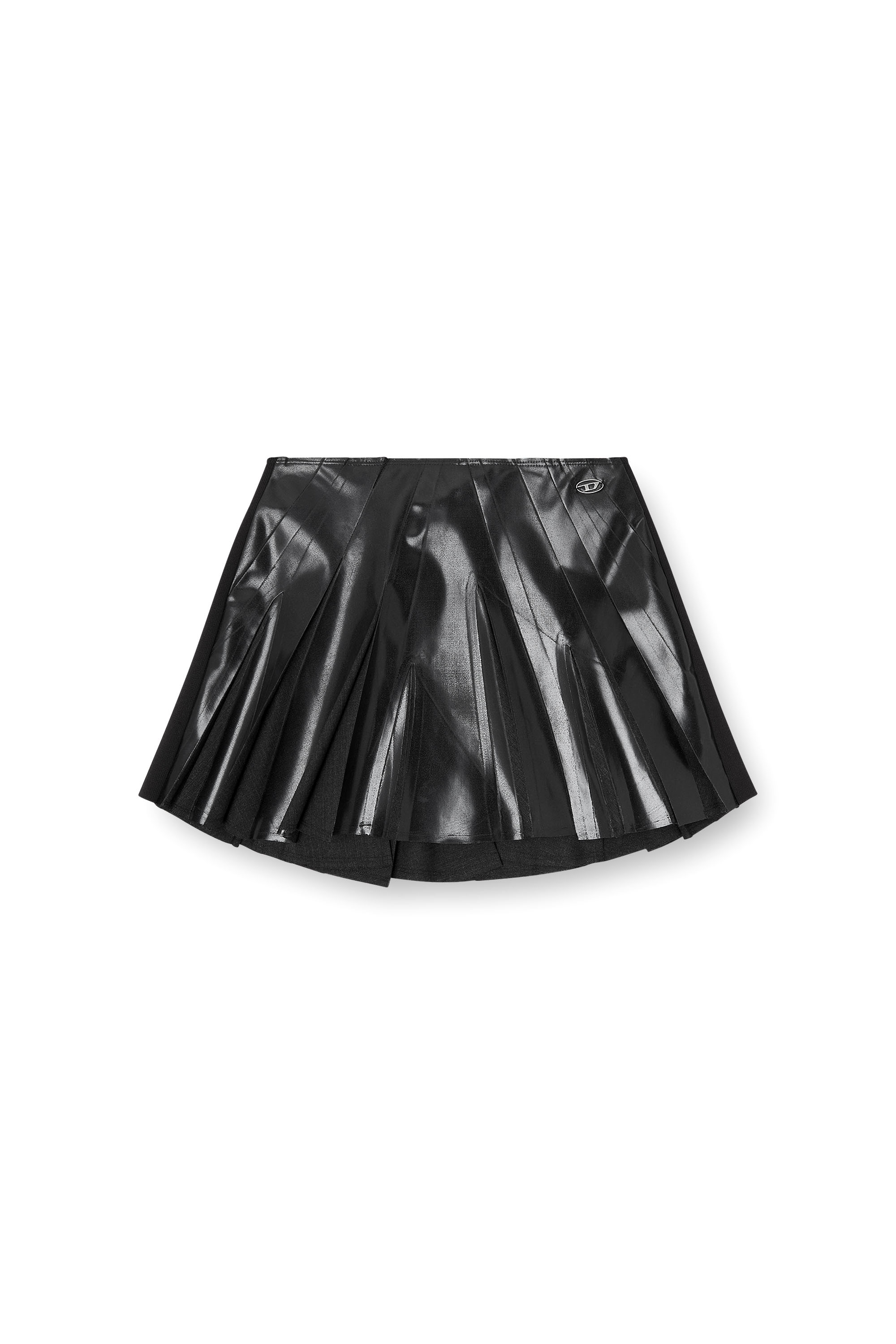 Diesel - O-ZIRC-S1, Woman's Short pleated skirt in coated suiting in Black - 3