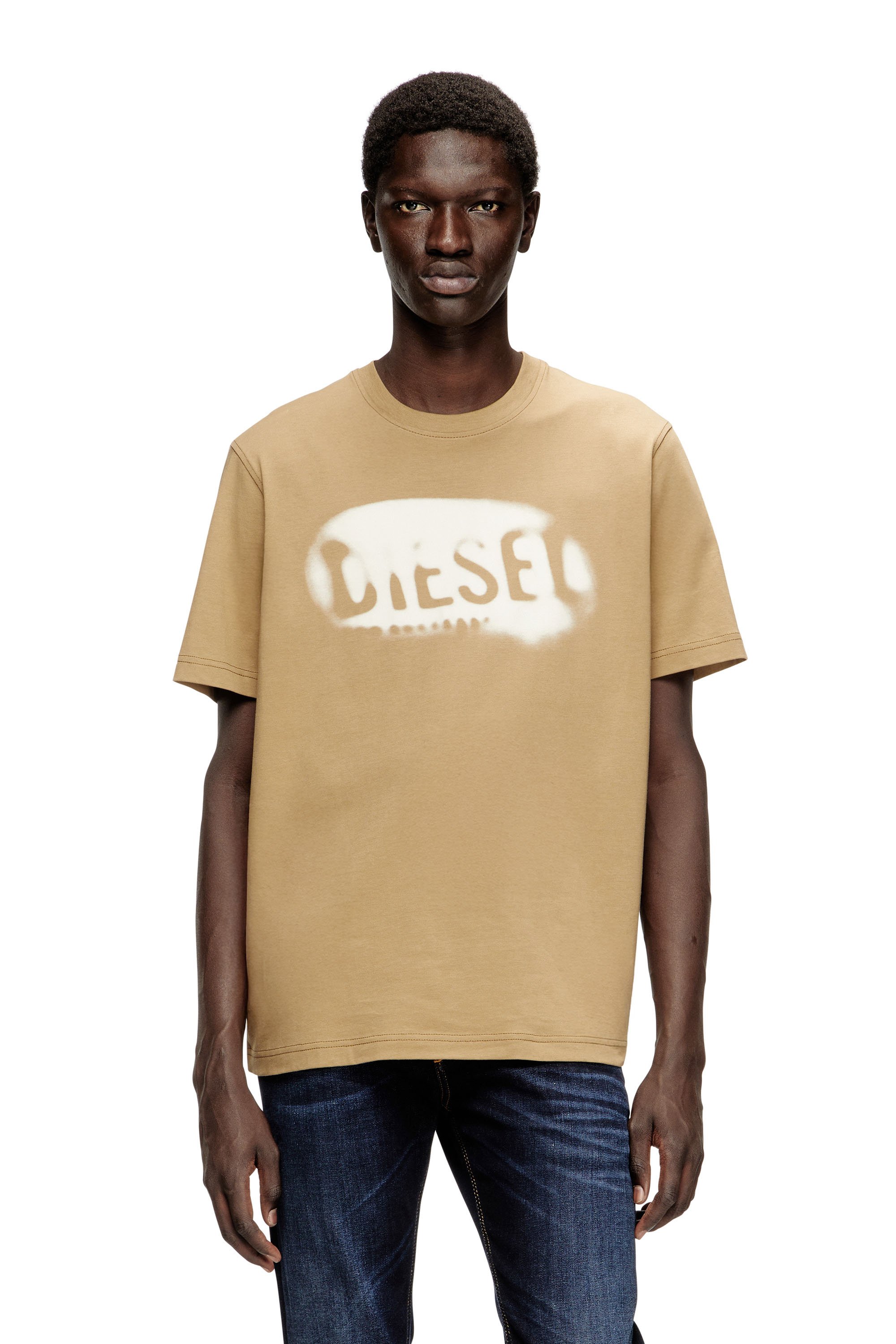 Diesel - T-ADJUST-V2, Man's Light cotton T-shirt with faded logo in Beige - 1