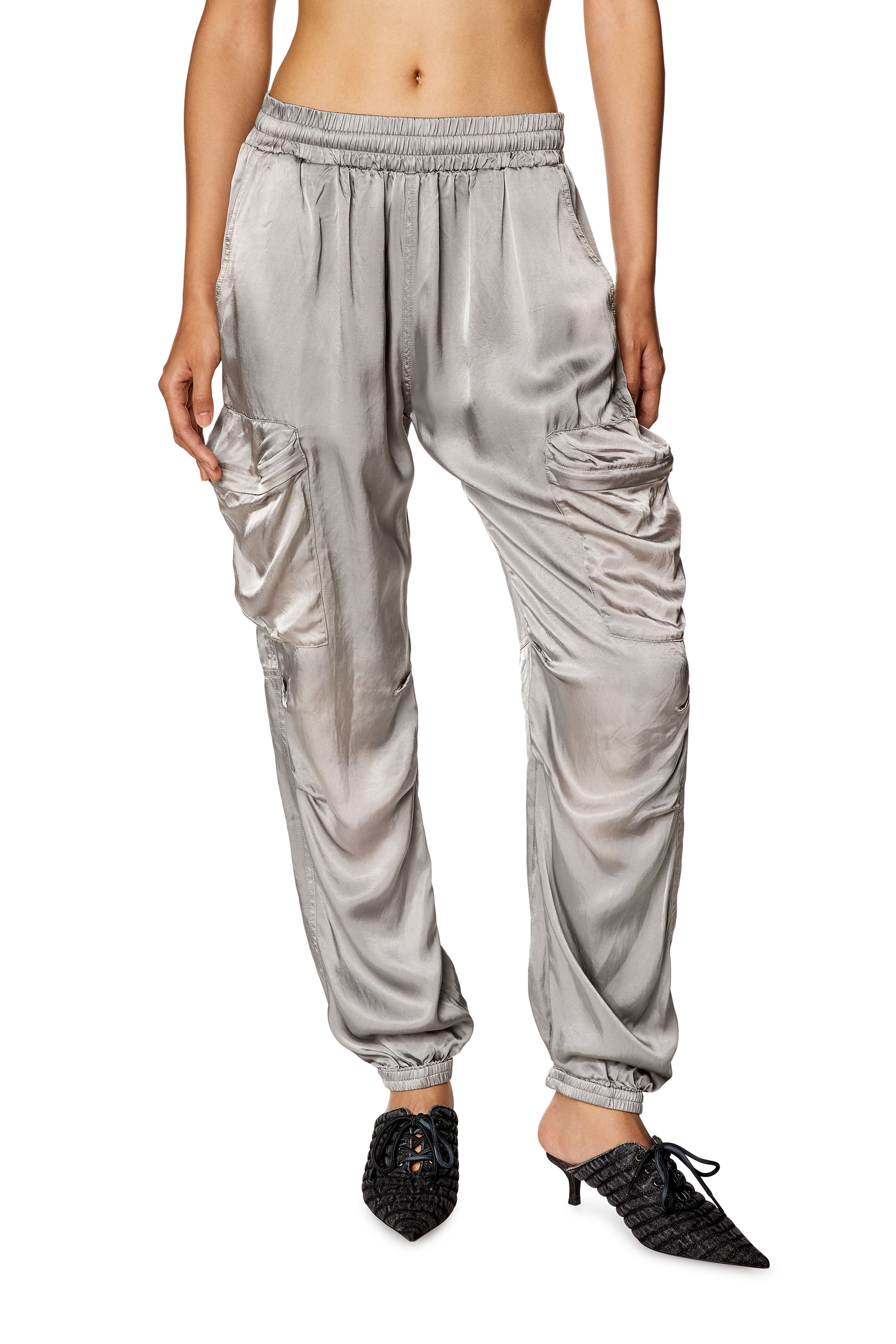 Diesel - P-MIROW-N1, Woman Cargo pants in treated satin in Grey - Image 1