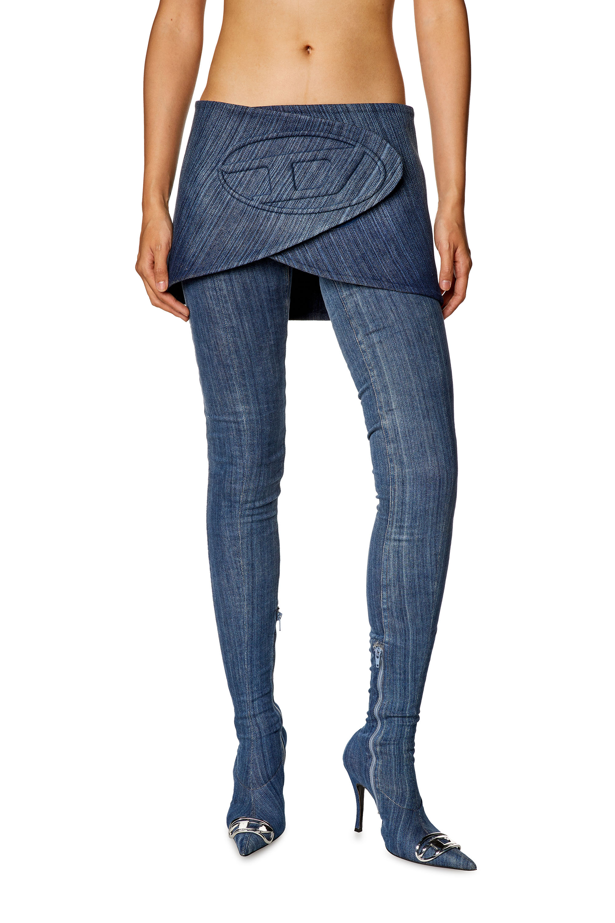 Diesel - DE-LORI-FSD, Woman Skirt-belt in streaky denim in Blue - Image 2
