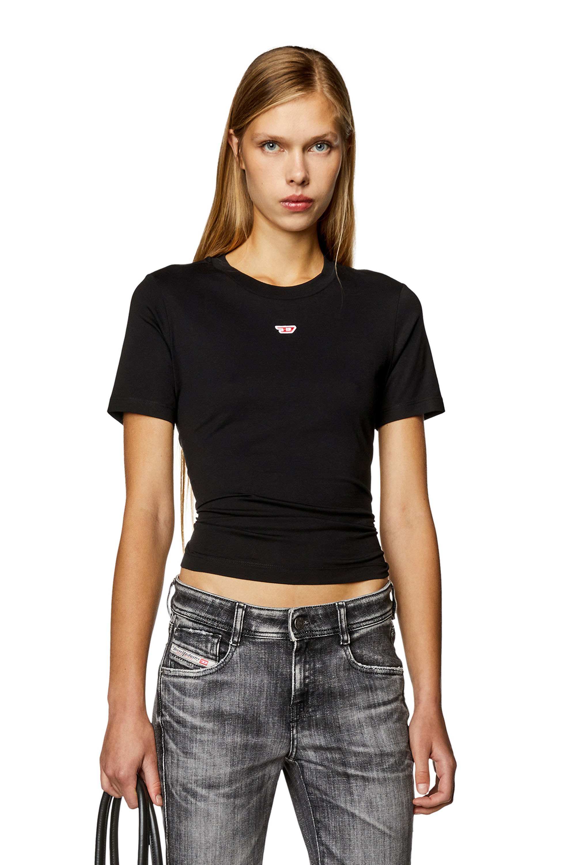 Diesel - T-REG-D, Woman T-shirt with mini logo patch in Black - Image 1