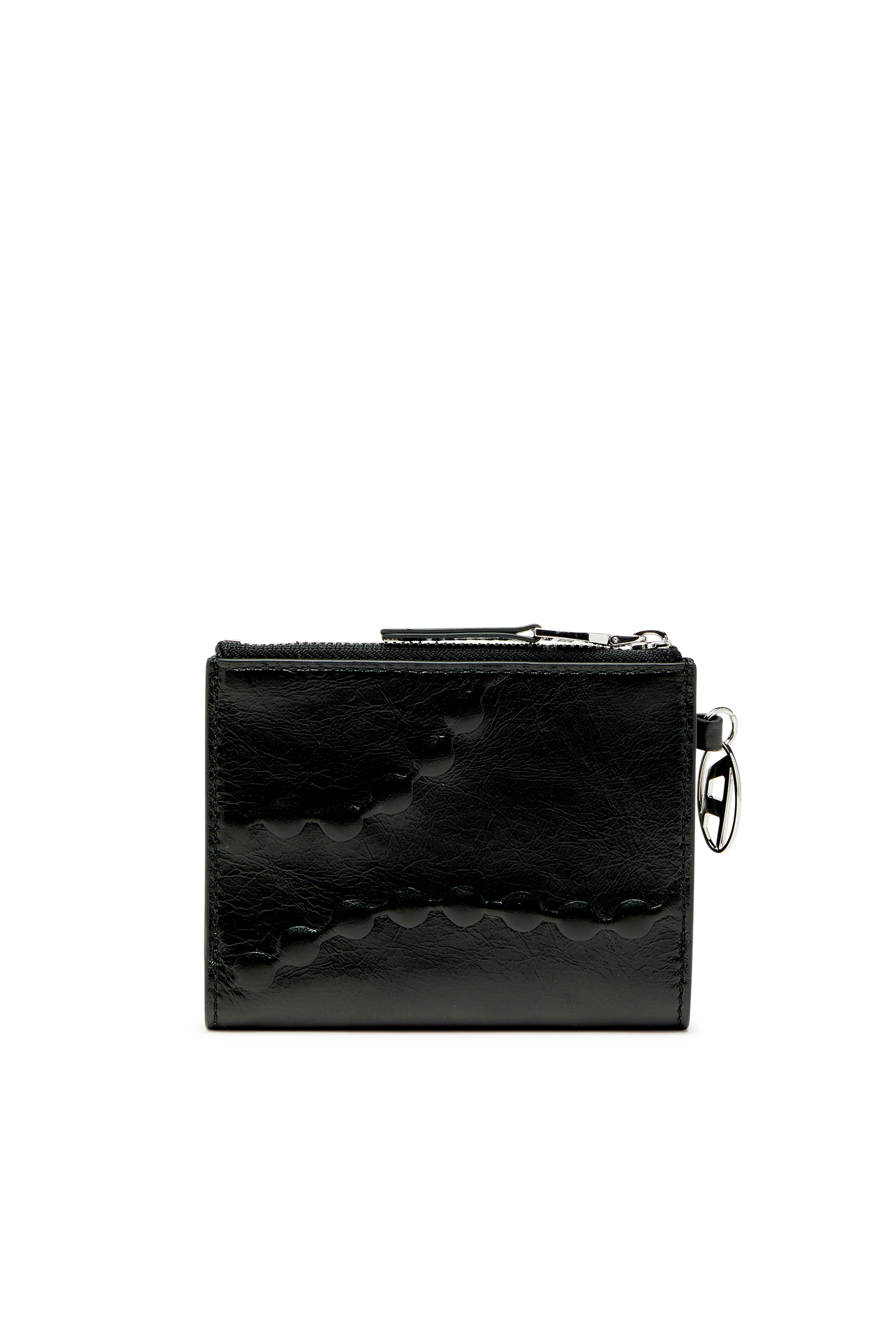 Diesel - OVAL-D BI FOLD ZIP II, Woman's Leather bi-fold wallet with embossed chain motif in Black - 2