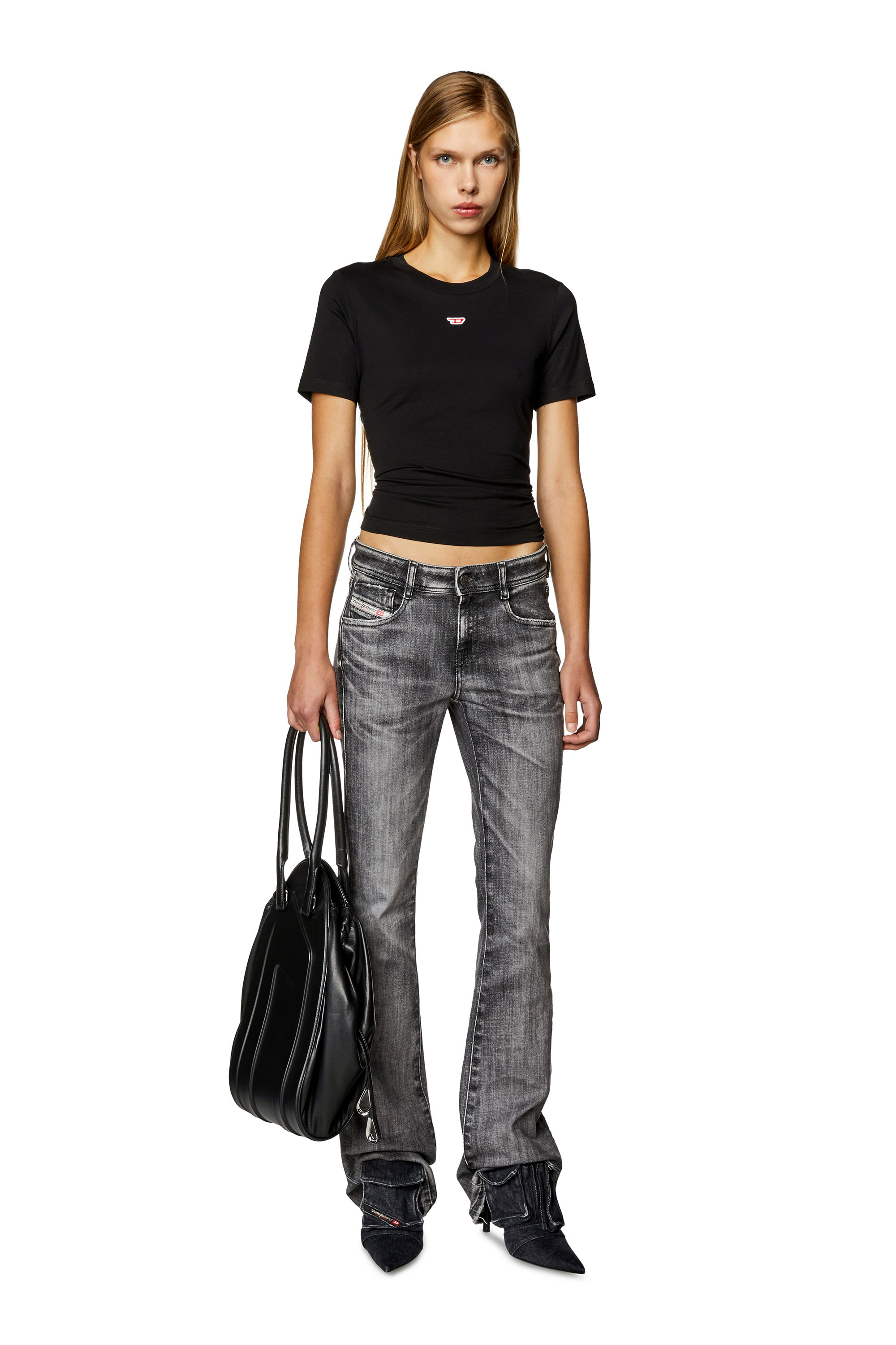 Diesel - T-REG-D, Woman T-shirt with mini logo patch in Black - Image 2
