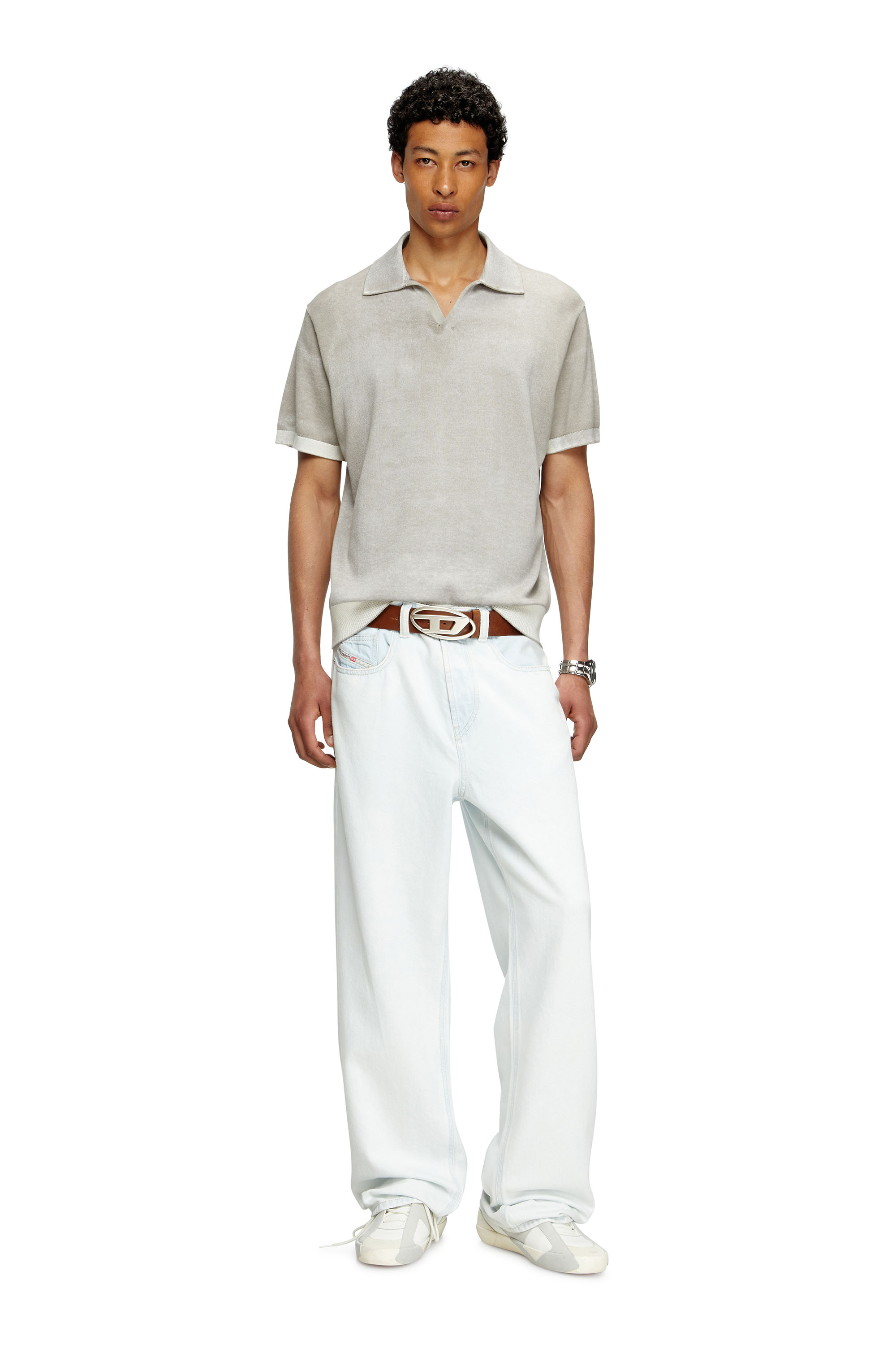 Diesel - K-LORENZO-SS, Man's Reverse-print short-sleeve polo jumper in Grey - 1