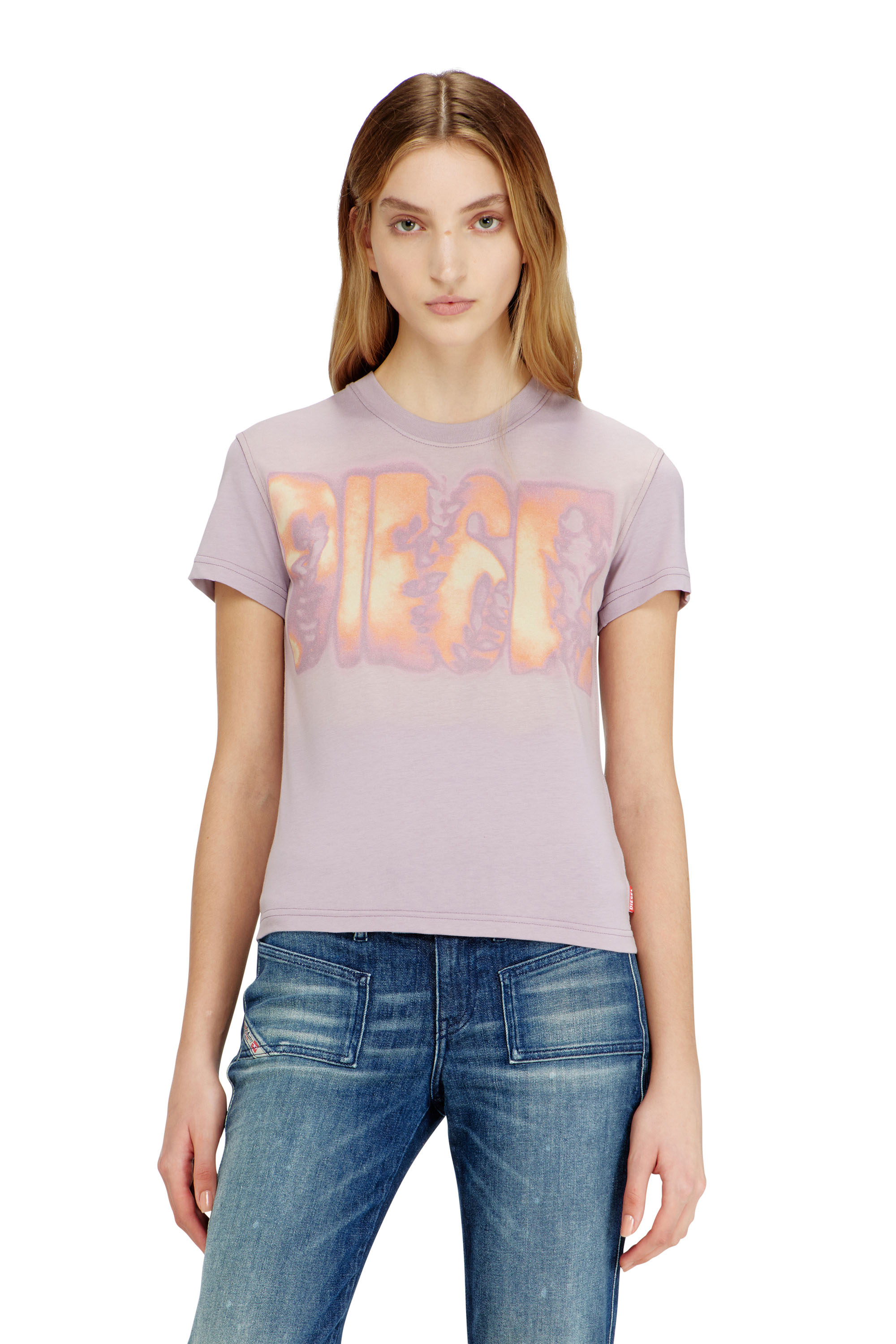 Diesel - T-ILA-AA3, Woman's Slim jersey T-shirt with graphic print in Lilac - 3