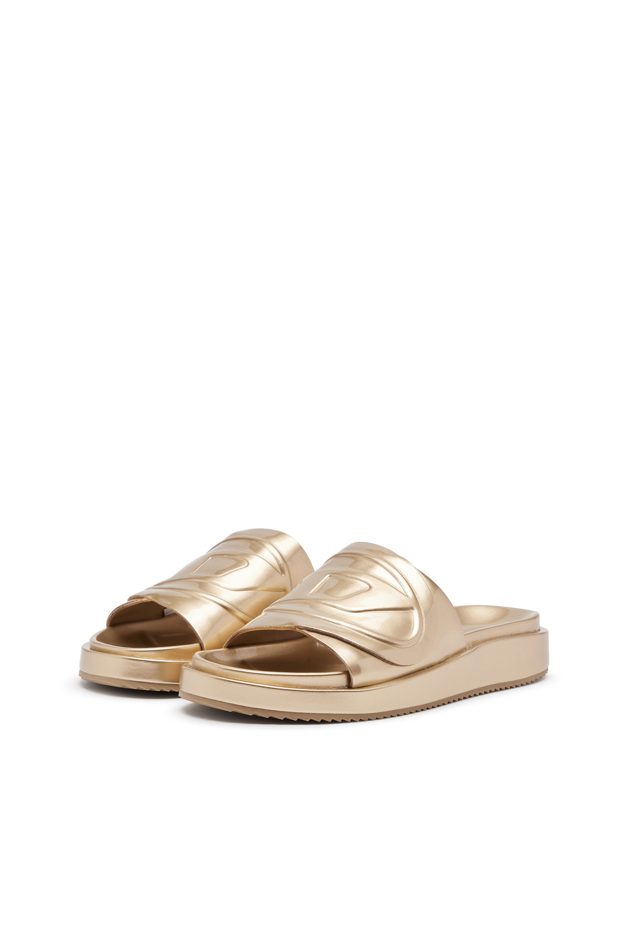 Diesel - SA-SLIDE D OVAL W, Woman Sa-Slide D-Metallic slide sandals with Oval D strap in Oro - Image 8