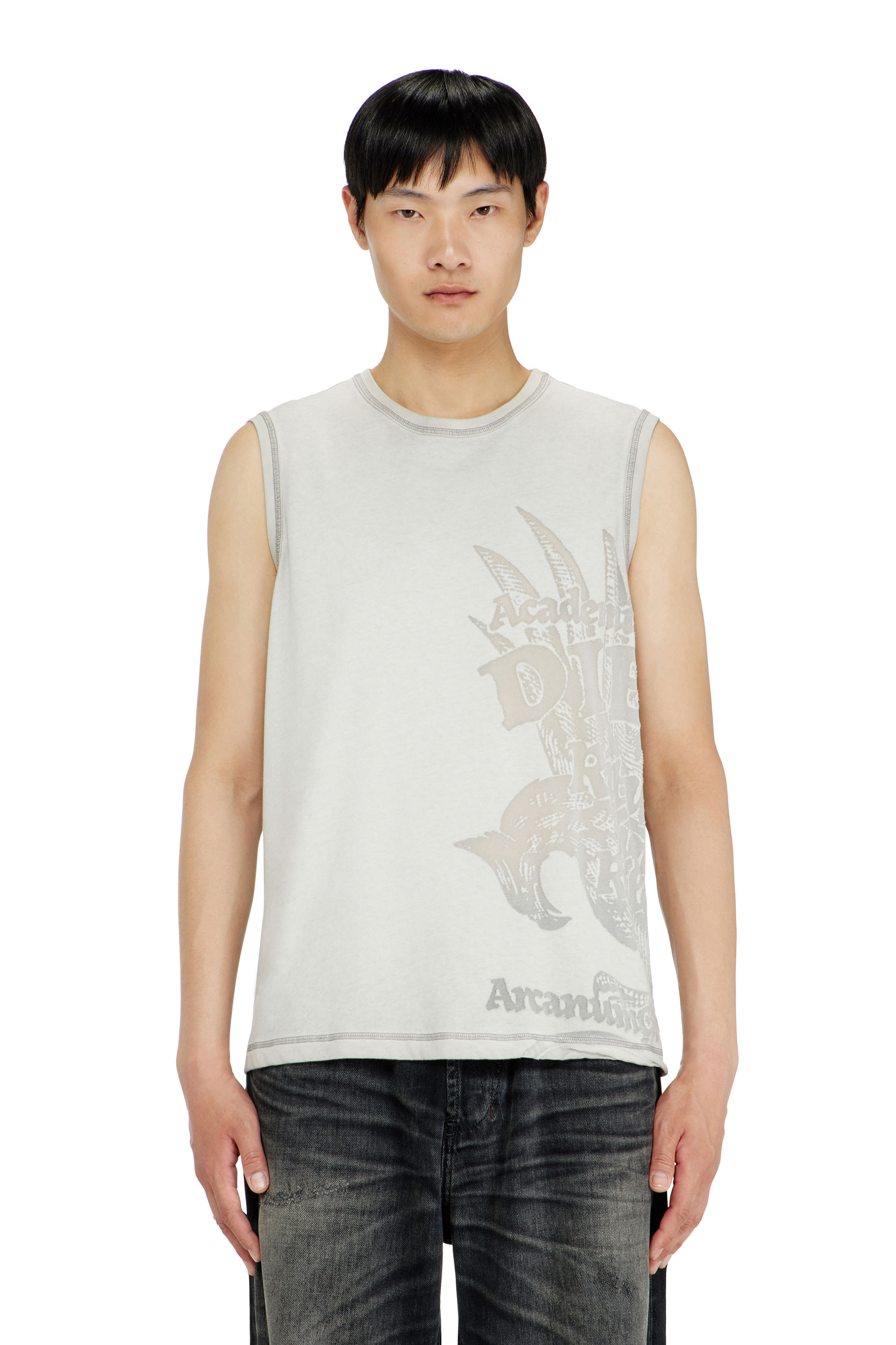 Diesel - T-RAWBISCO, Man's Sleeveless jersey top with embossed graphics in Light Grey - 1