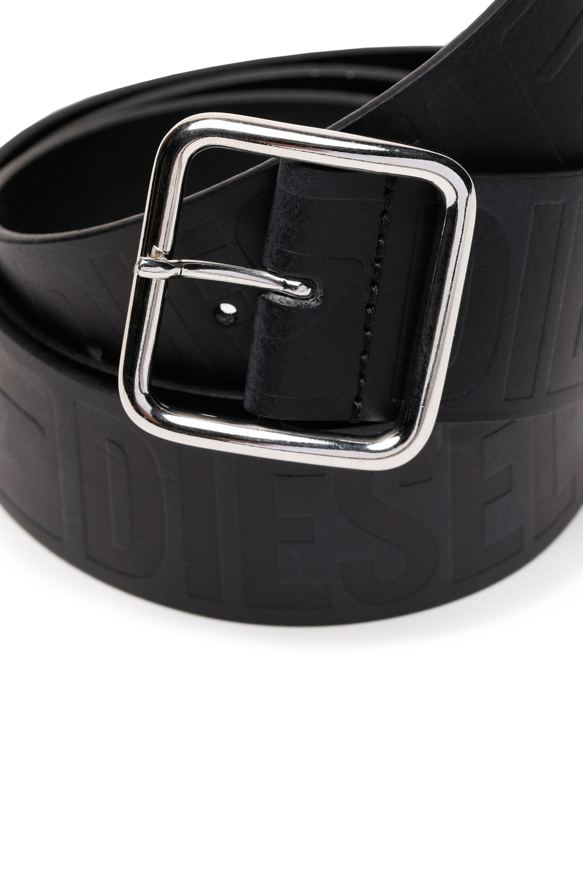 Diesel - B-ILLY II, Man Leather belt with all-over debossed logo in Black - Image 2