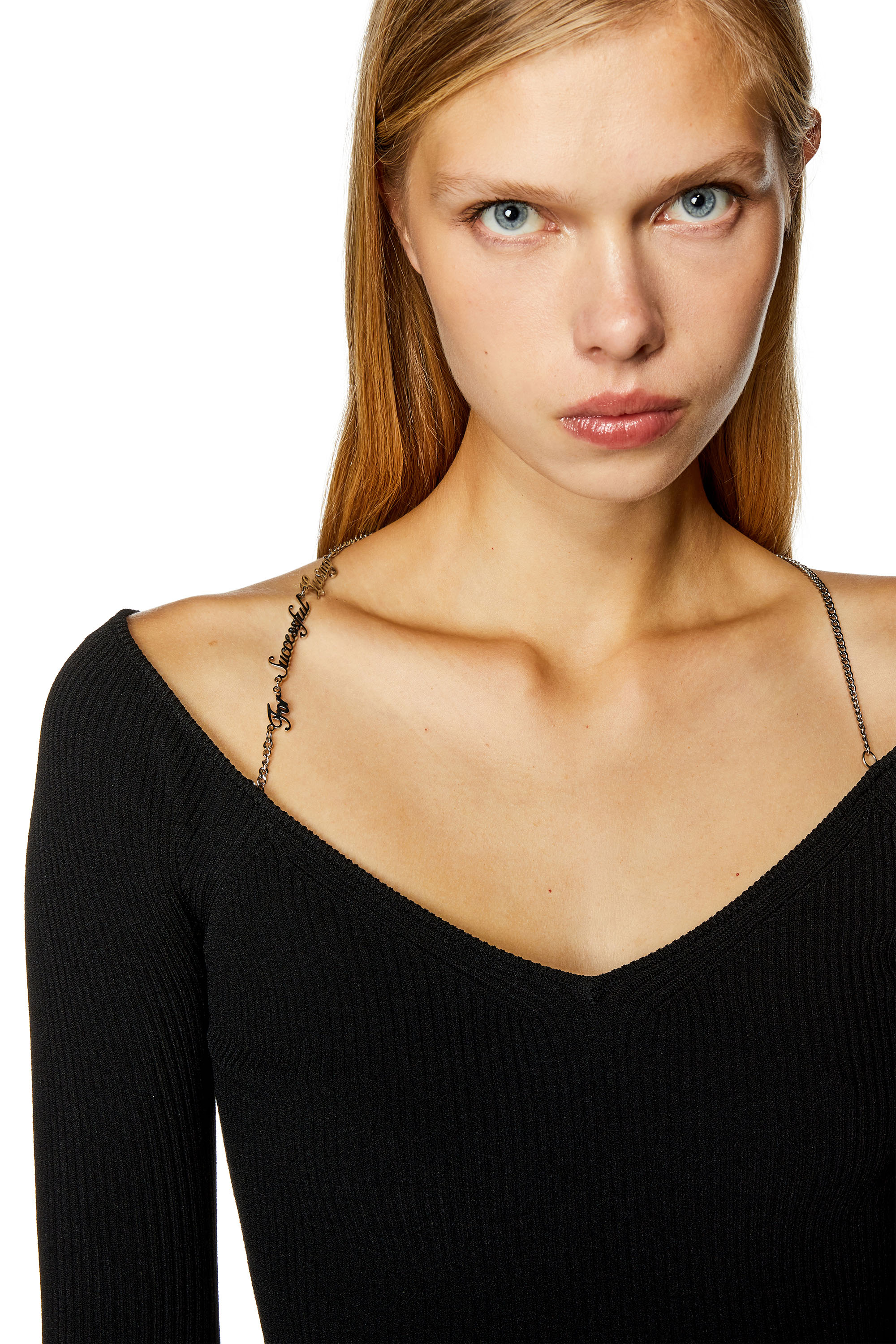 Diesel - M-APRIL, Woman Ribbed top with logo chain strap in Black - Image 4