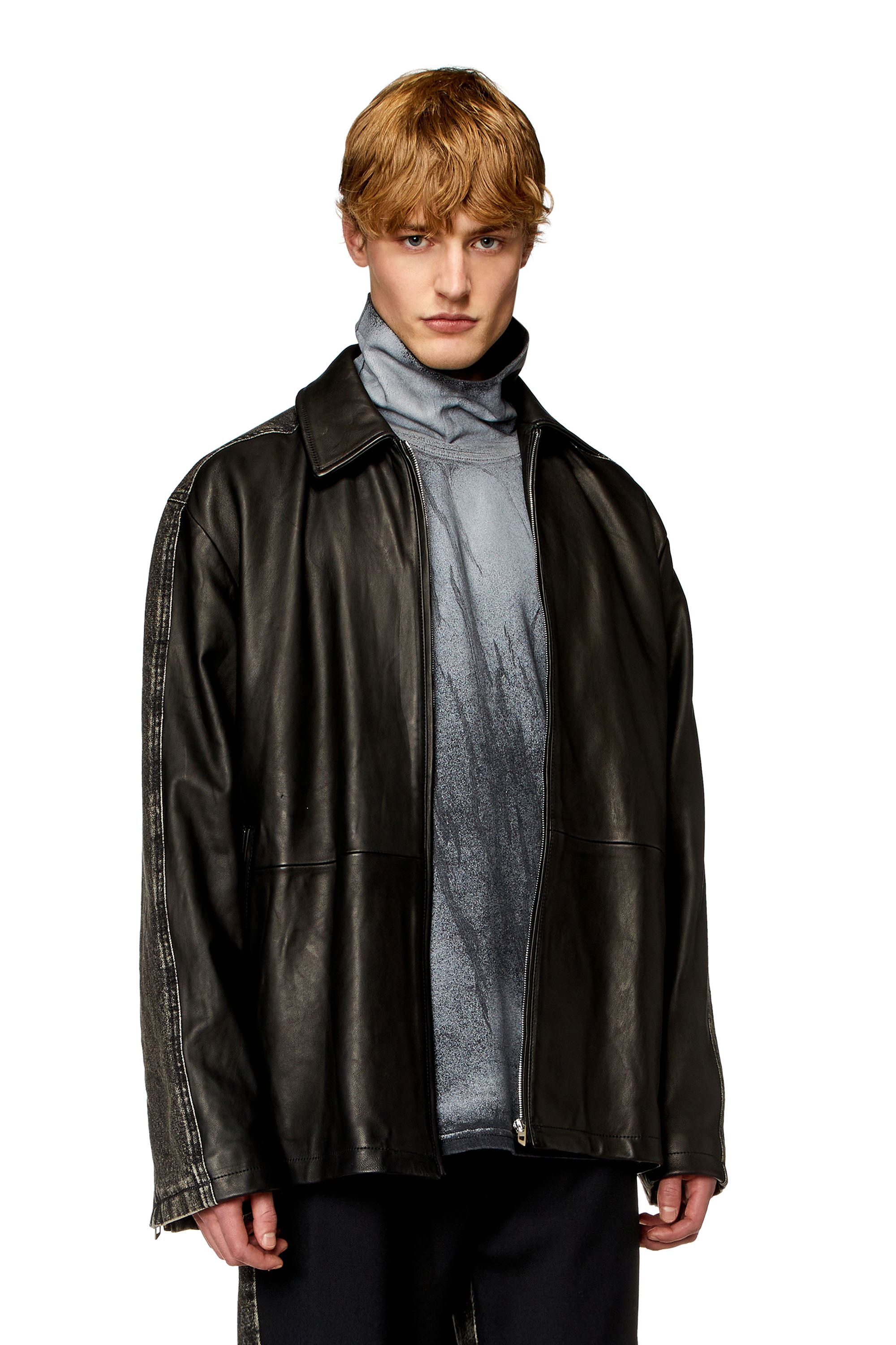 Diesel - L-STOLLER, Man Hybrid denim and leather jacket in Black - Image 1