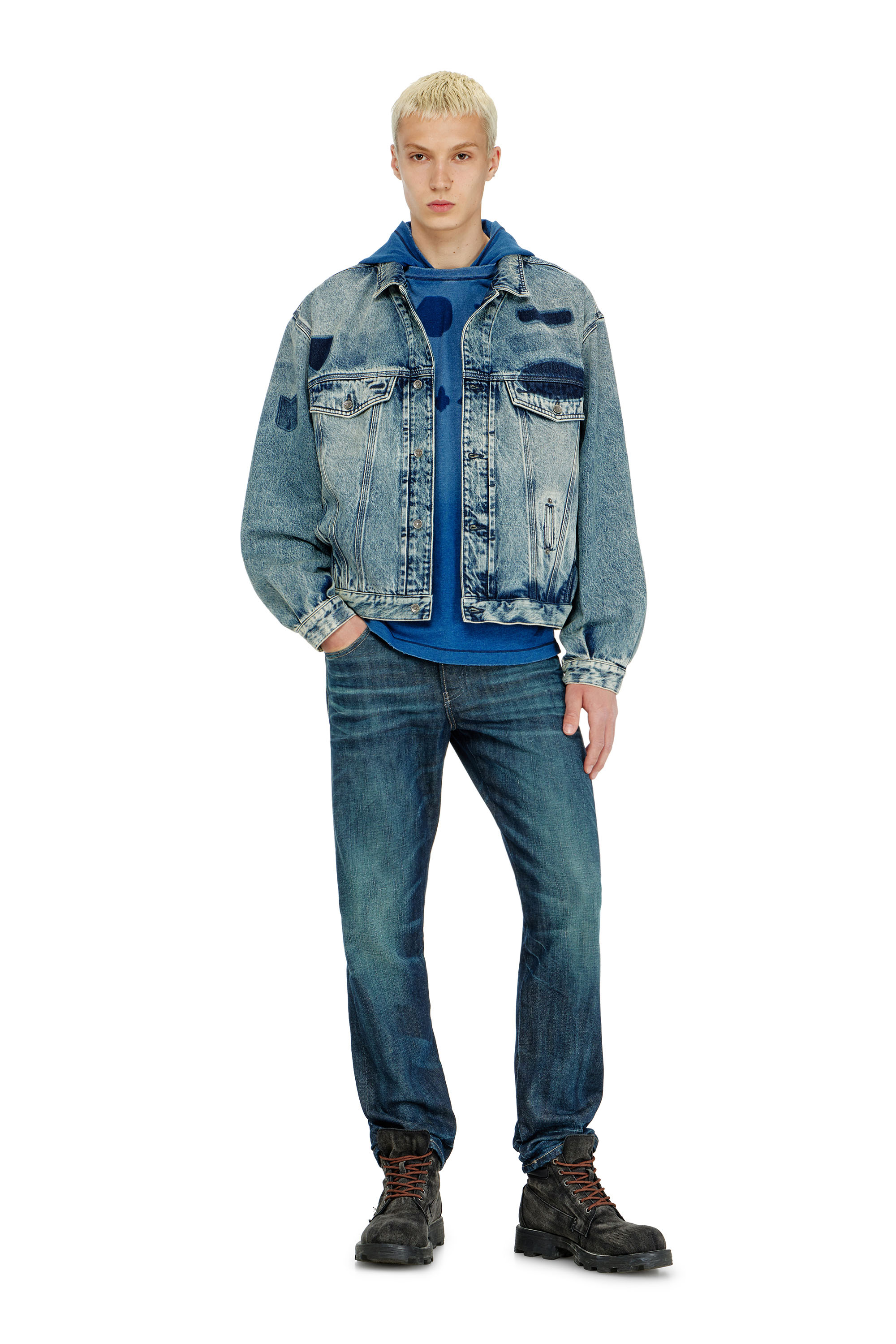 Diesel - D-DENVER-S2, Unisex's Trucker jacket with patch effects in Medium blue - 4