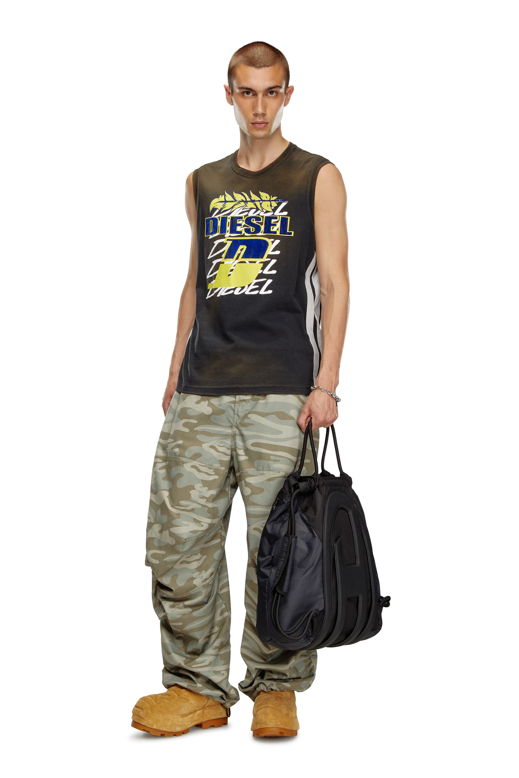 Diesel - CAGE-D TOTE XL, Man's Cage-D-Convertible bag in CORDURA and ripstop in Black - 6