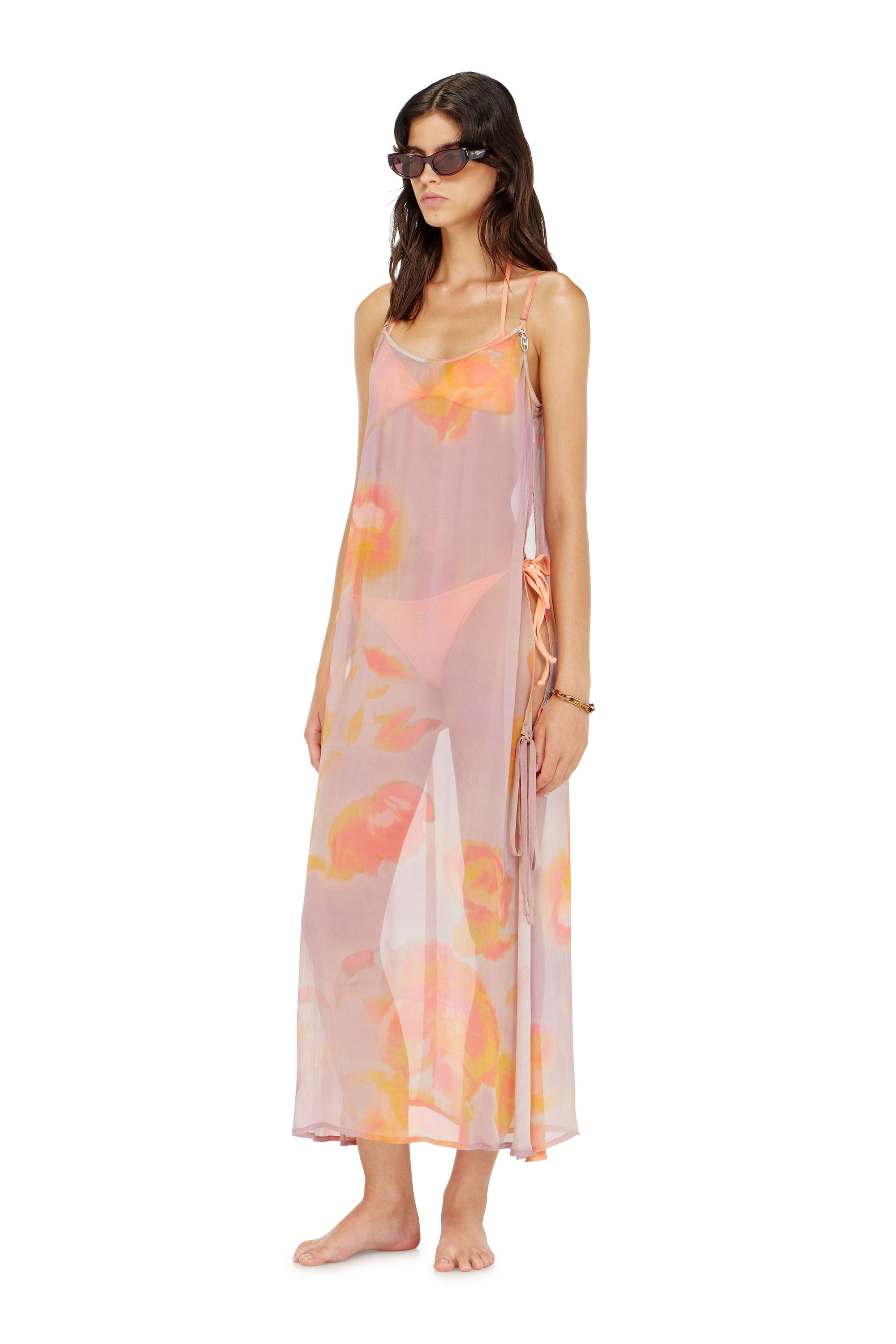 Diesel - VANYA-UTLT, Woman's Beach cover-up dress in floral chiffon in Lilac - 2