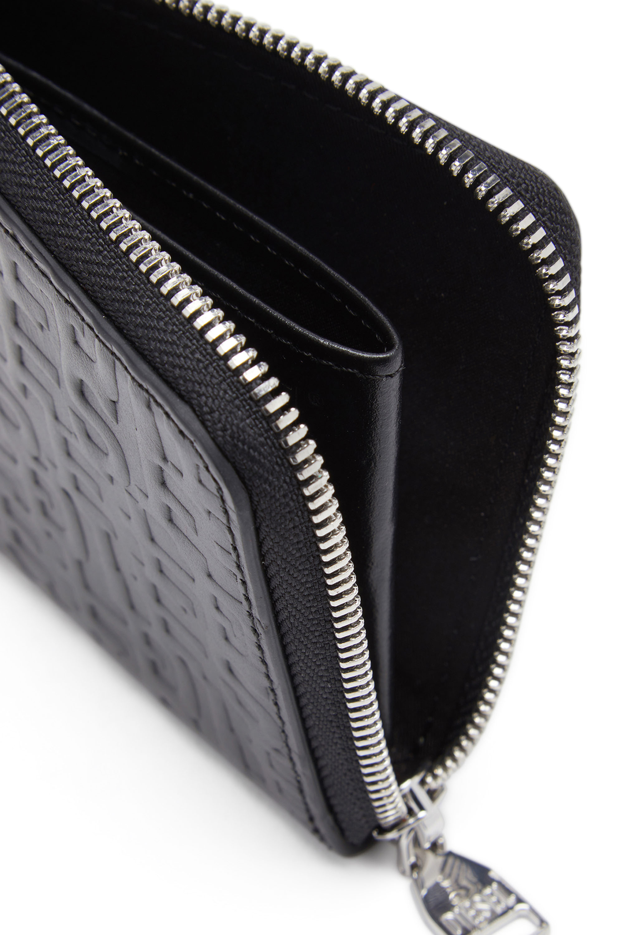 Diesel - PC MONOGRAM CARD HOLDER POUCH, Man Zip wallet in monogram leather in Black - Image 3
