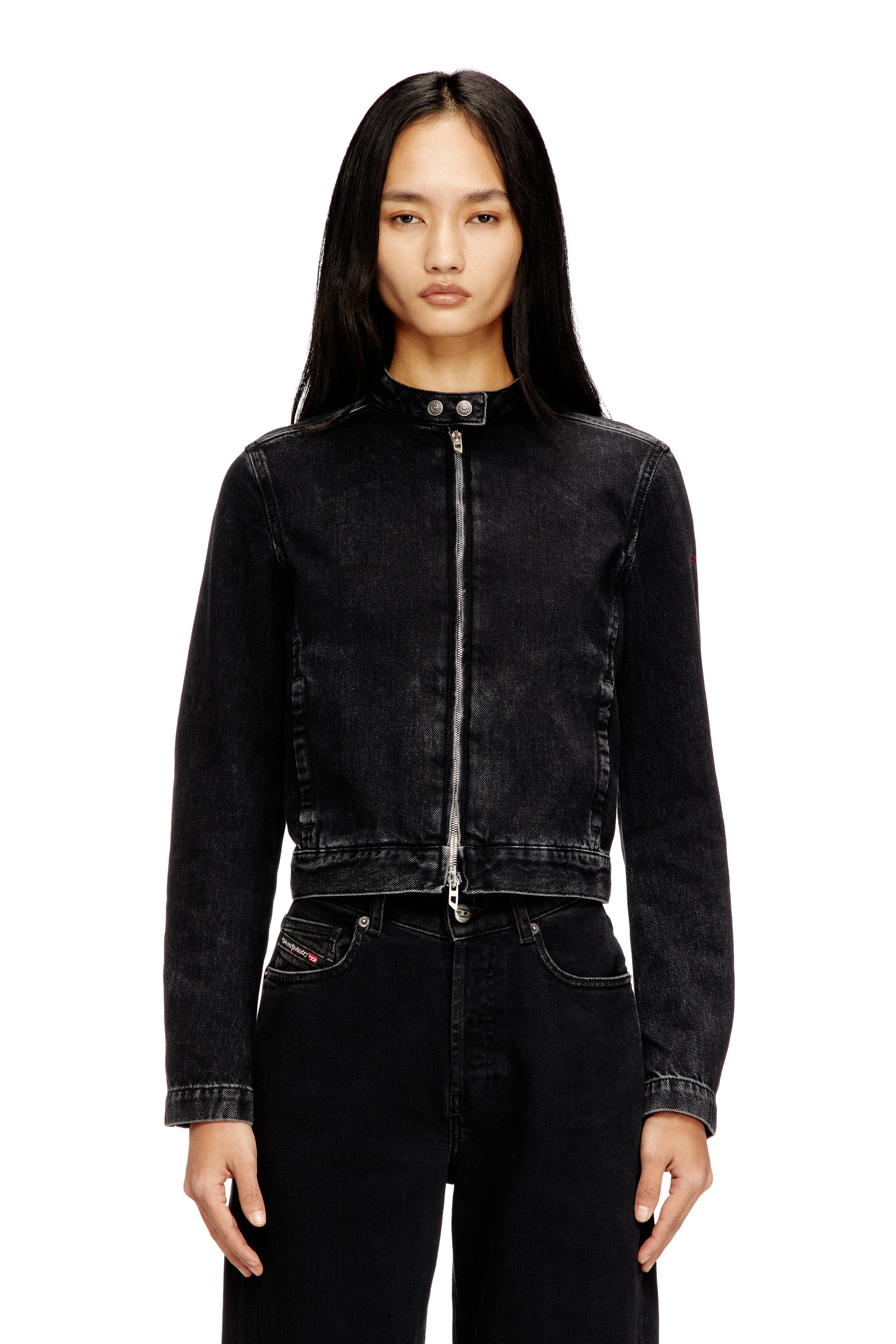 Diesel - DE-MORNIN, Woman's Moto jacket in denim in clean-wash denim in Black - 3