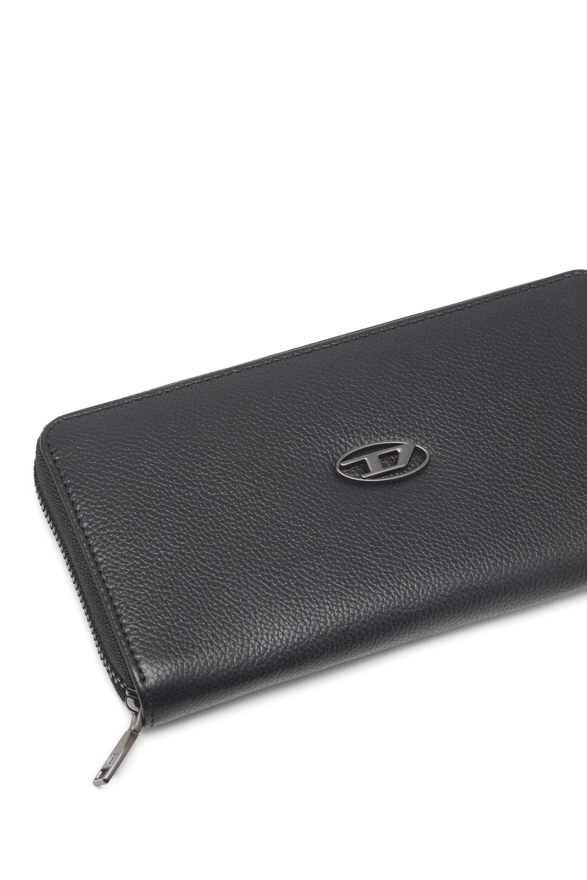 Diesel - CONTINENTAL ZIP L, Man Leather zip-around wallet with logo plaque in Black - Image 4