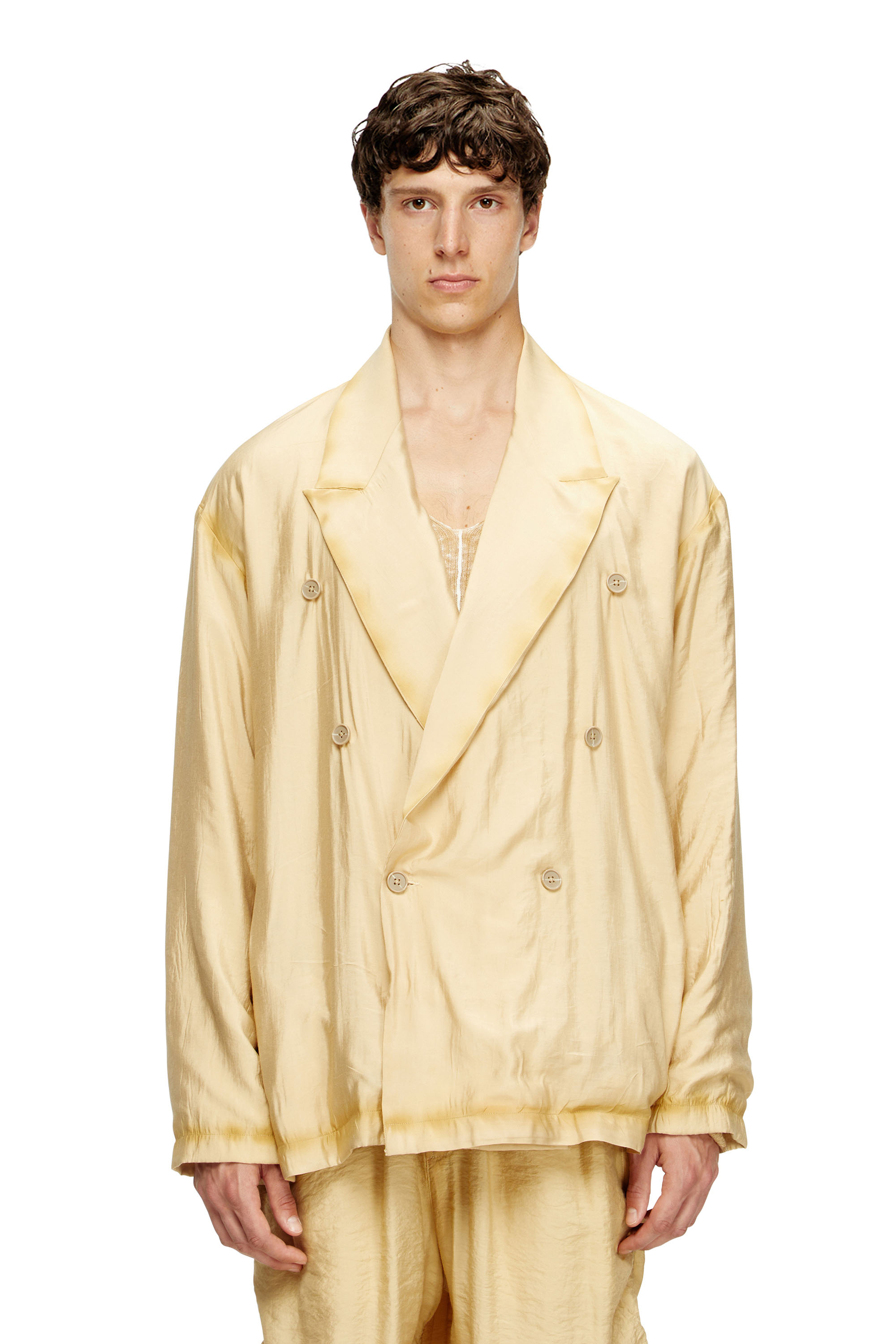 Diesel - J-KEYSERY, Man's Double-breasted blazer in wrinkled shell in Beige - 3