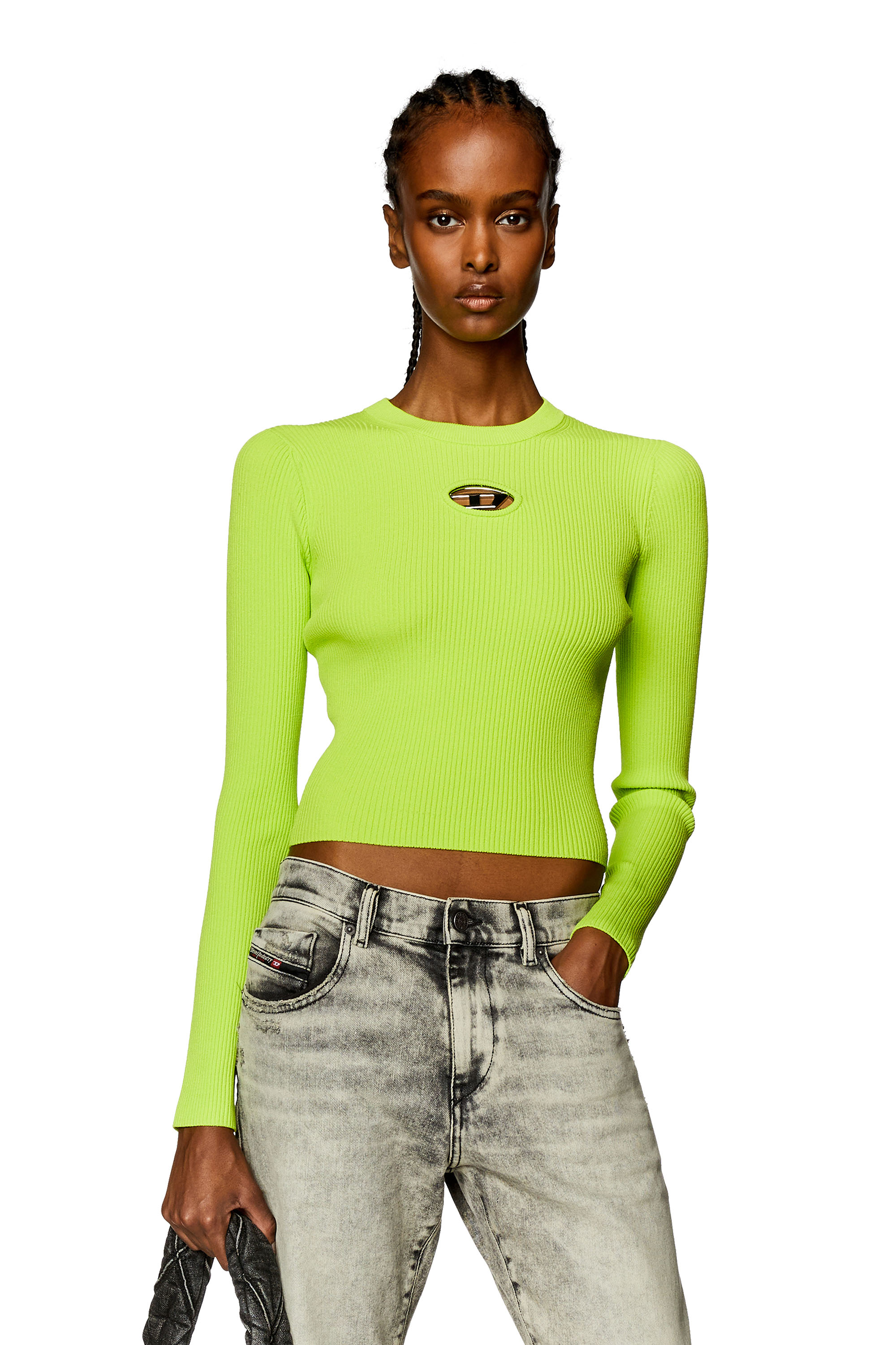 Diesel - M-VALARY, Woman Ribbed-knit long-sleeve top in Green - Image 1