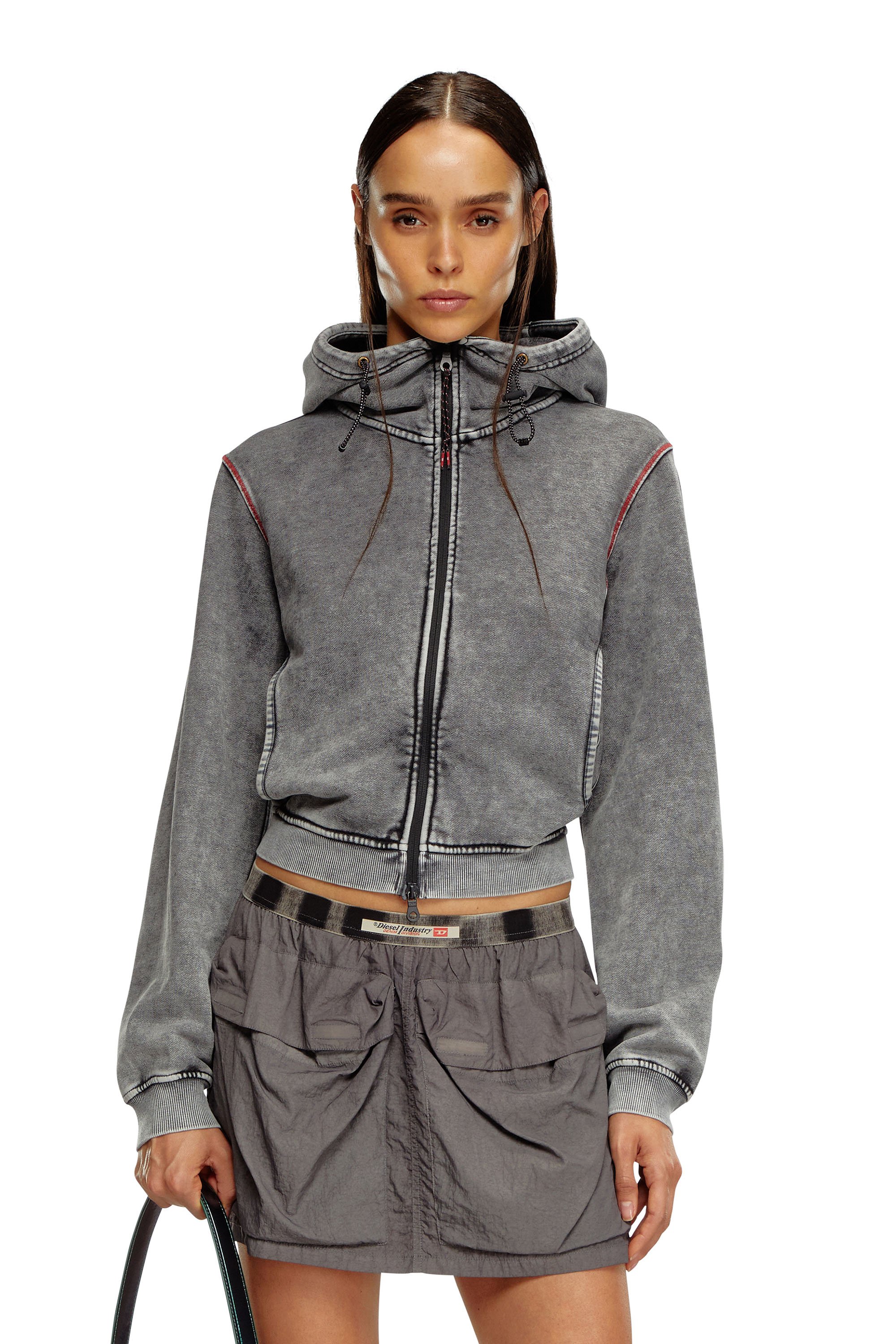 Diesel - AWST-ABIRA-HT44, Woman Faded hoodie with zip back in Grey - Image 1
