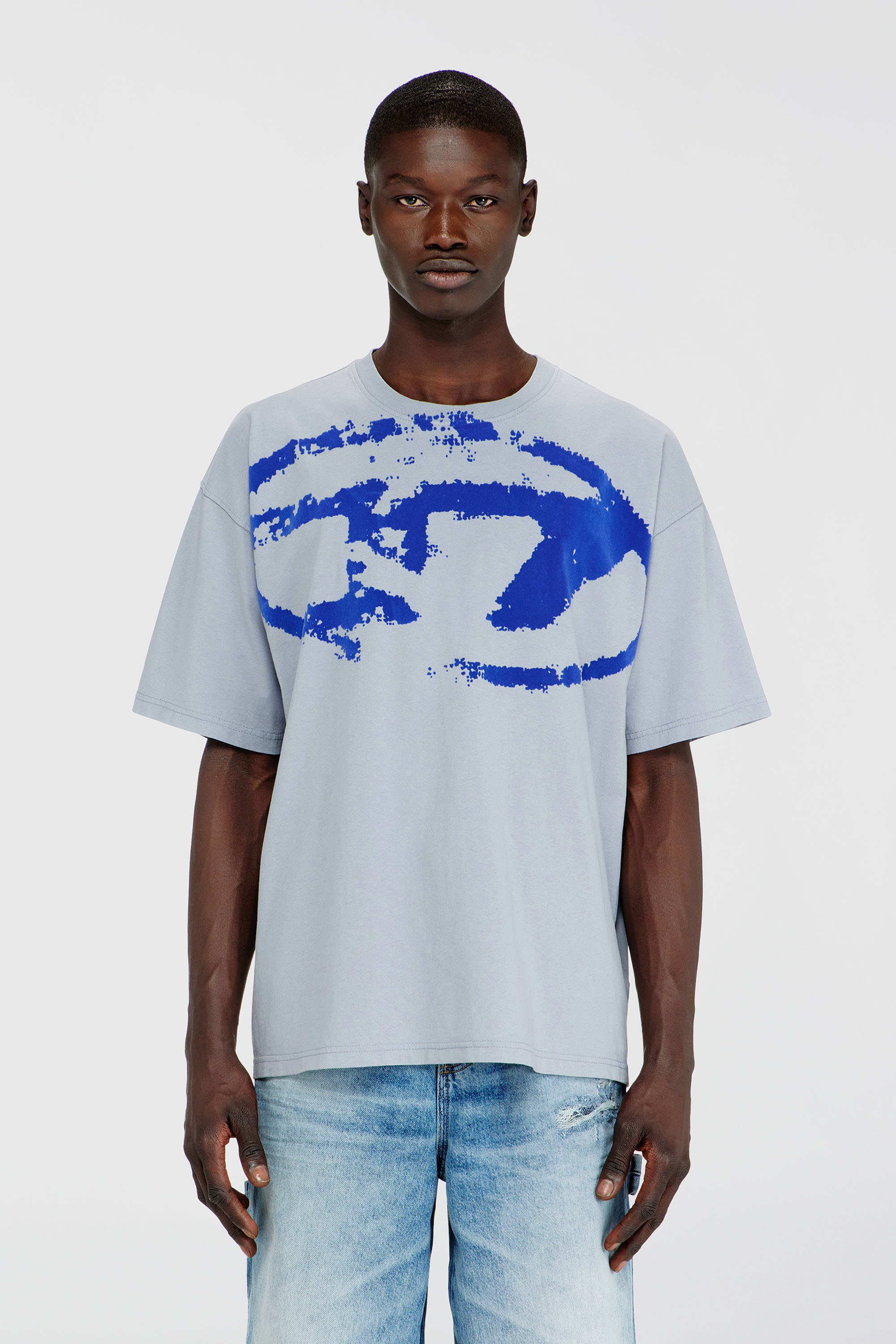 Diesel - T-BOXT-N14, Man's T-shirt with distressed flocked logo in Light Blue - 3
