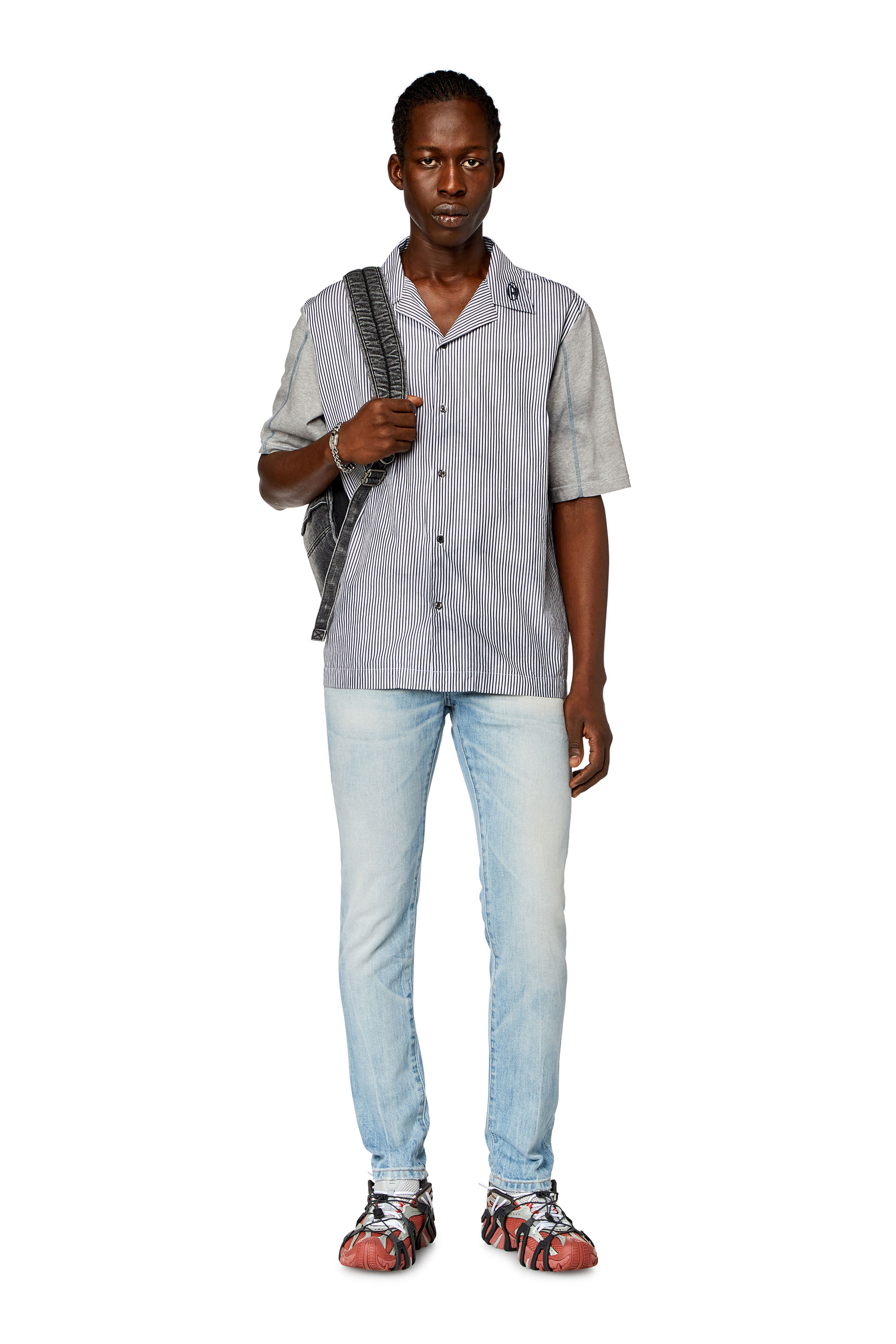 Diesel - S-TRUCKER, Man Tie-dyed poplin and jersey bowling shirt in Grey - Image 2