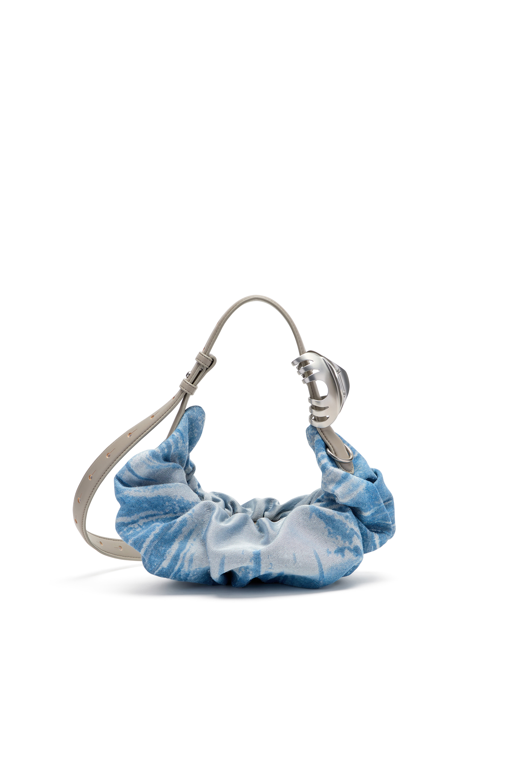 Diesel - GRAB-D HOBO S, Woman's Grab-D-Small scrunched hobo bag in satin denim in Blue - 3