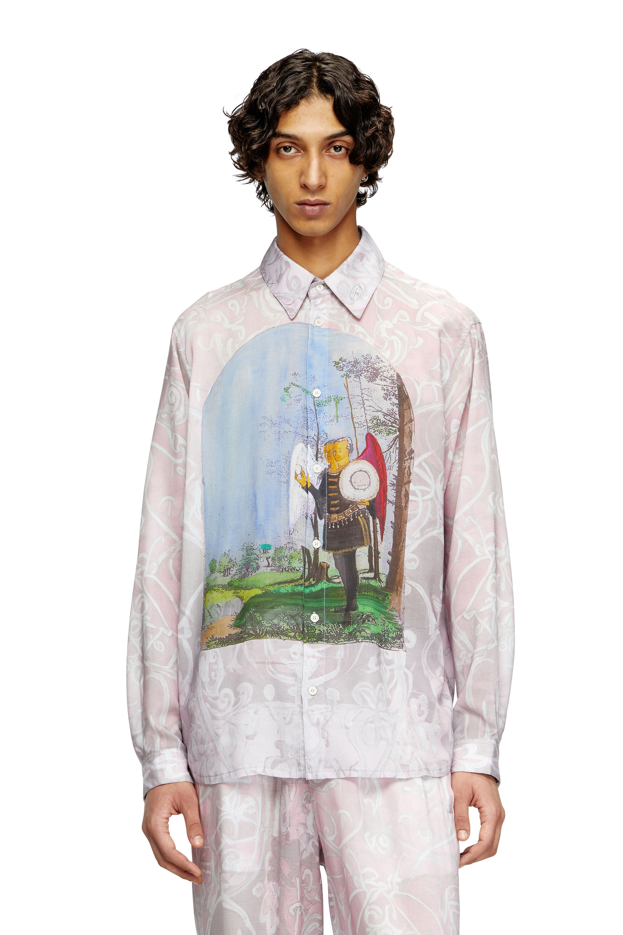 Diesel - S-SIMPLY-A-AJFW, Unisex's Shirt with medieval print in Pink - 3